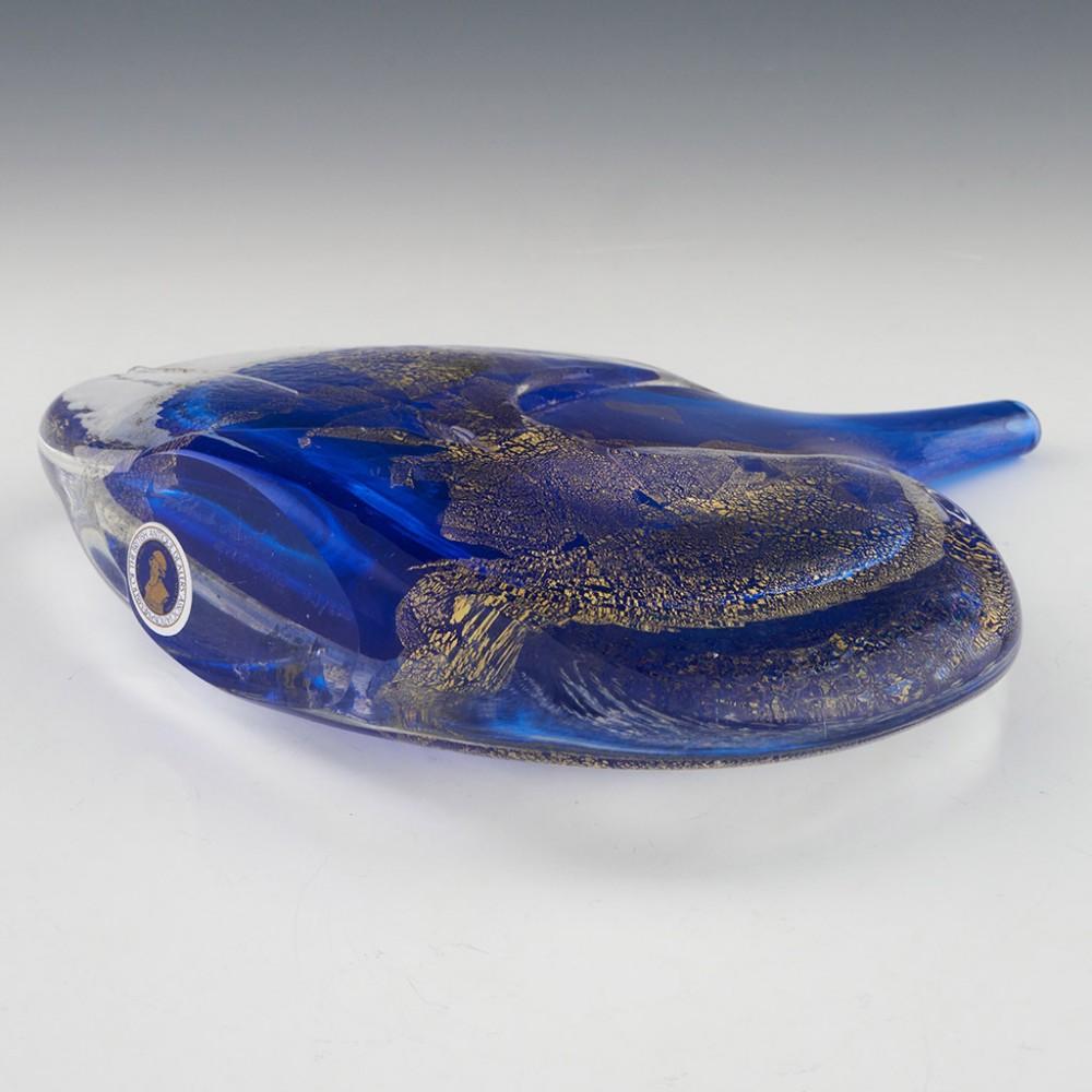 Art Glass Signed Michael Harris Isle of Wight Azurene Blue Fish Sculpture c1986