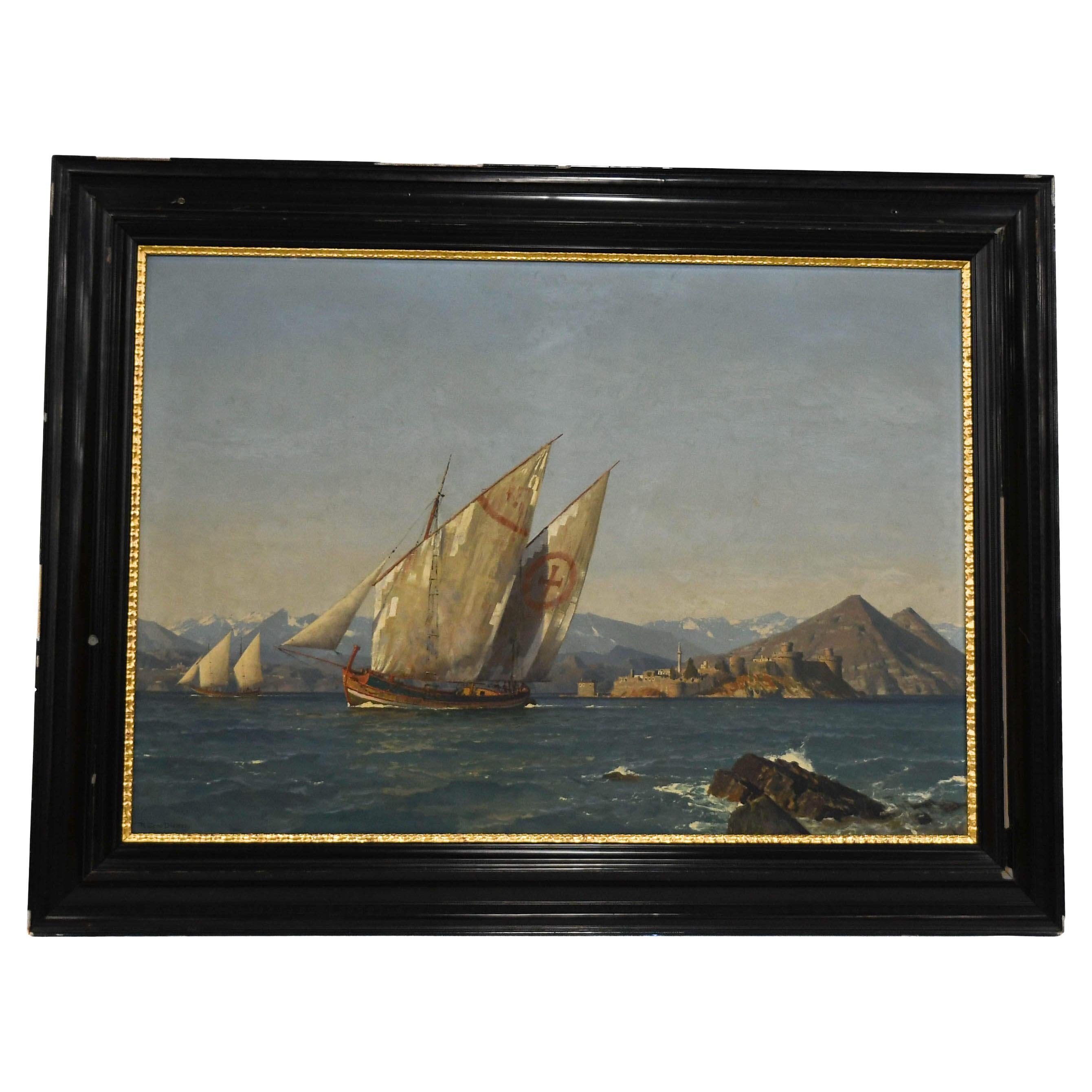 Signed Michael Zeno Diemer Oil on Canvas "On the Skutari Lake, Albania For Sale