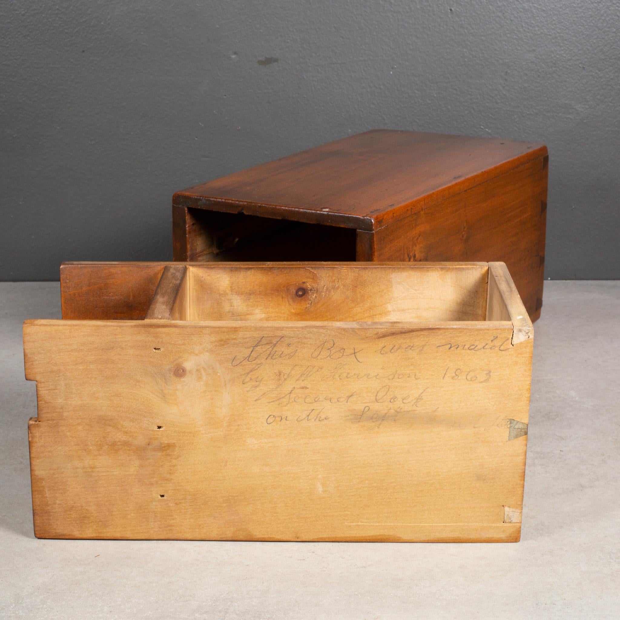 American Signed Mid-19th c. Wooden Lock Box c.1863