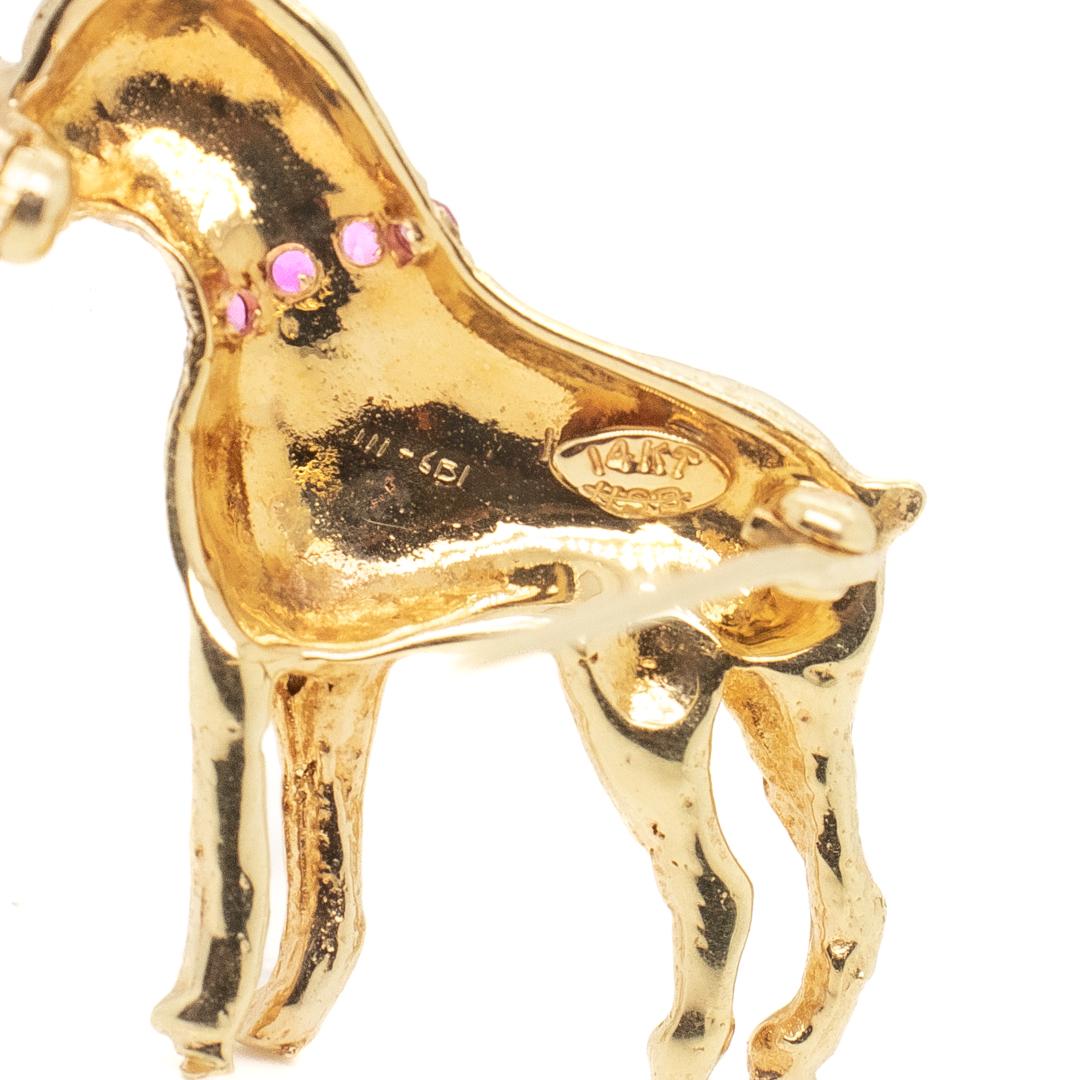 Signed Mid-Century 14K Gold & Ruby Boxer Dog Pin or Brooch For Sale 6