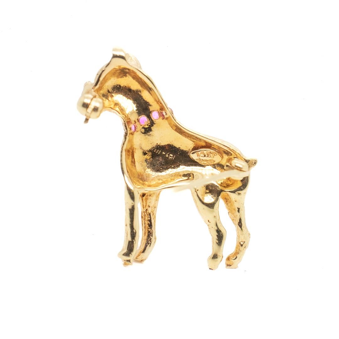Signed Mid-Century 14K Gold & Ruby Boxer Dog Pin or Brooch In Good Condition For Sale In Philadelphia, PA