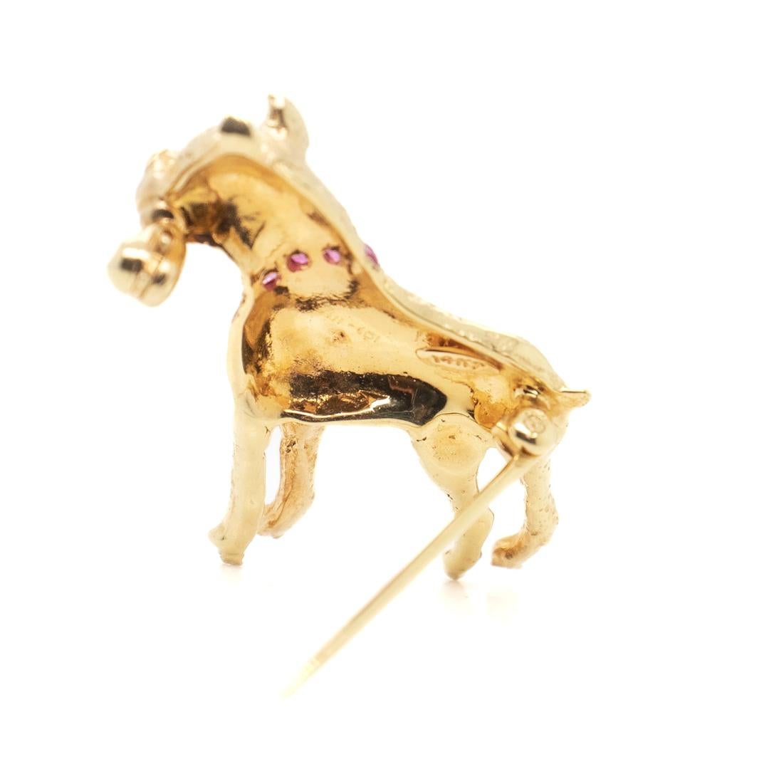 Women's or Men's Signed Mid-Century 14K Gold & Ruby Boxer Dog Pin or Brooch For Sale
