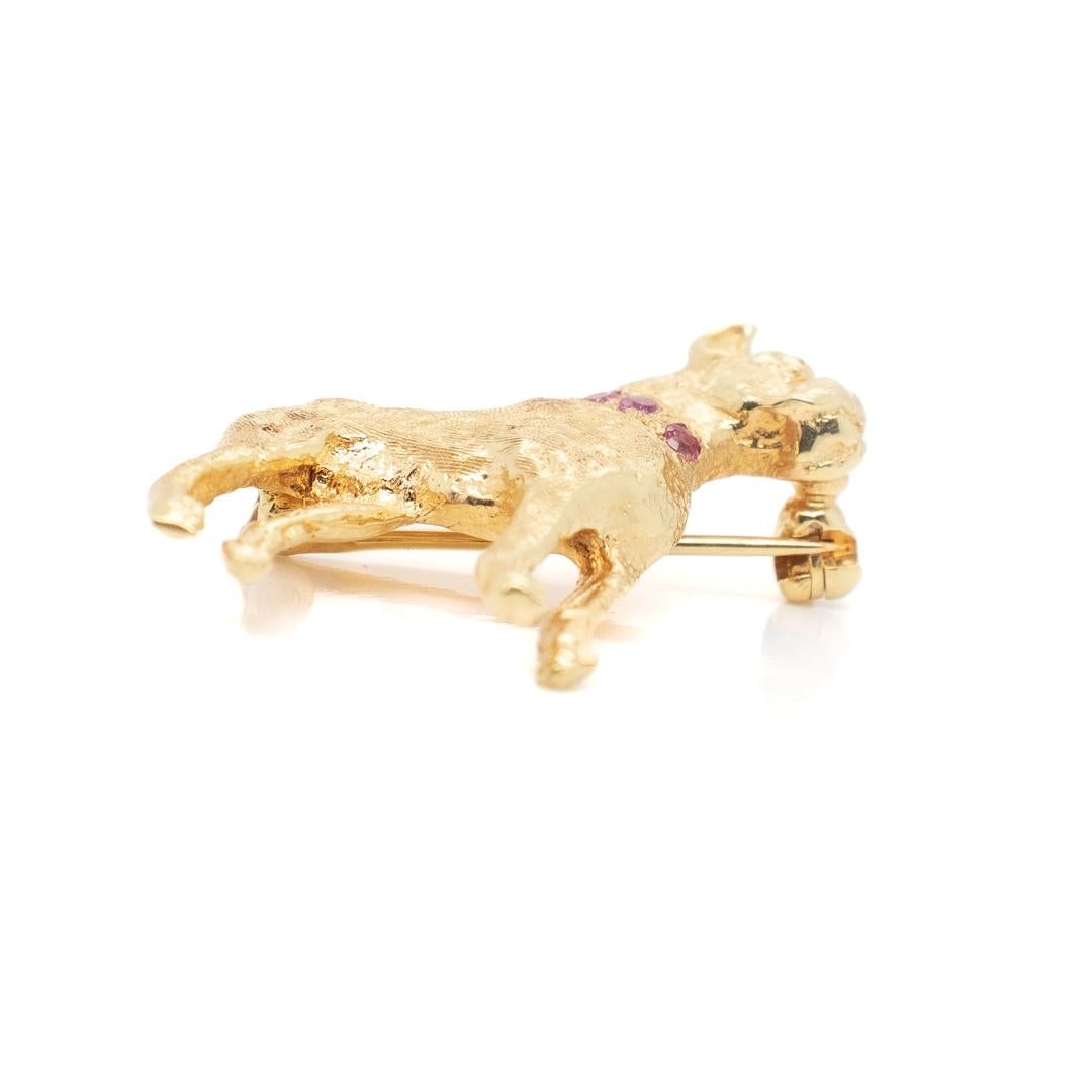 Signed Mid-Century 14K Gold & Ruby Boxer Dog Pin or Brooch For Sale 2