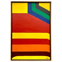 Signed Mid Century Abstract Geometric Painting Primary Colors