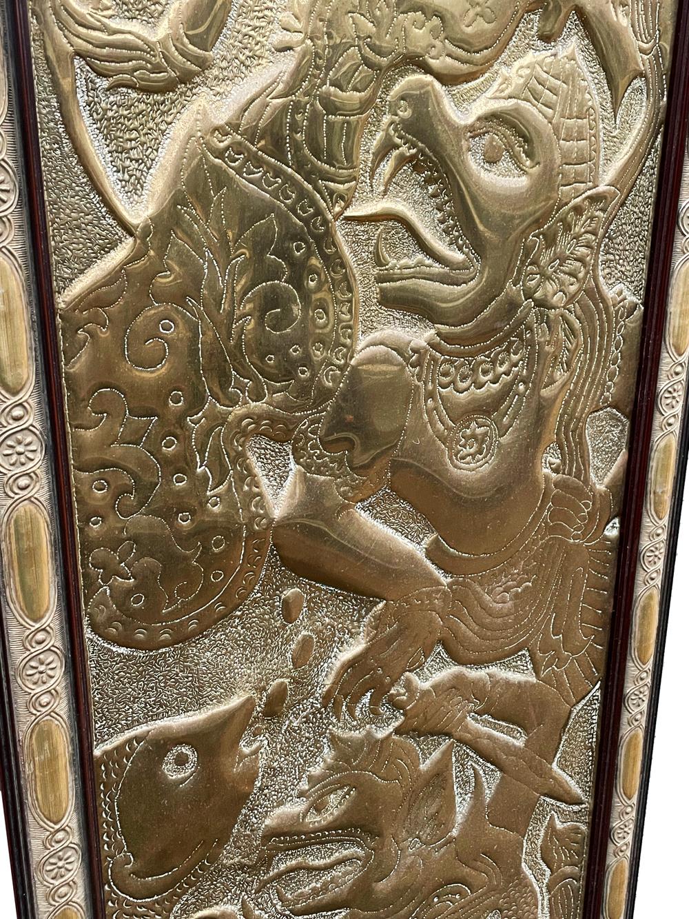 Mid-20th Century Signed Mid-Century Asian Modern Brass Sculpture Wall Plaque After Kelvin Laverne For Sale