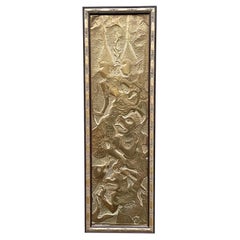 Signed Mid-Century Asian Modern Brass Sculpture Wall Plaque After Kelvin Laverne