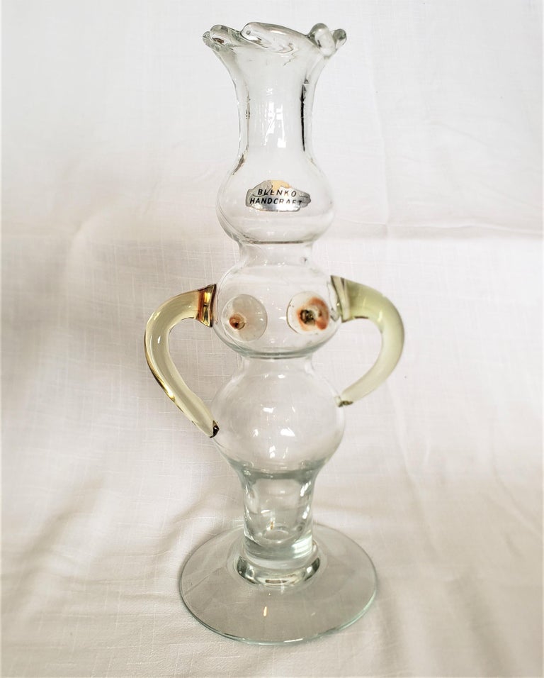 Signed MidCentury Blenko Amber Art Glass Nude Female Vase by Joel