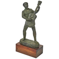 Signed Midcentury Bronze of a Guitar Player