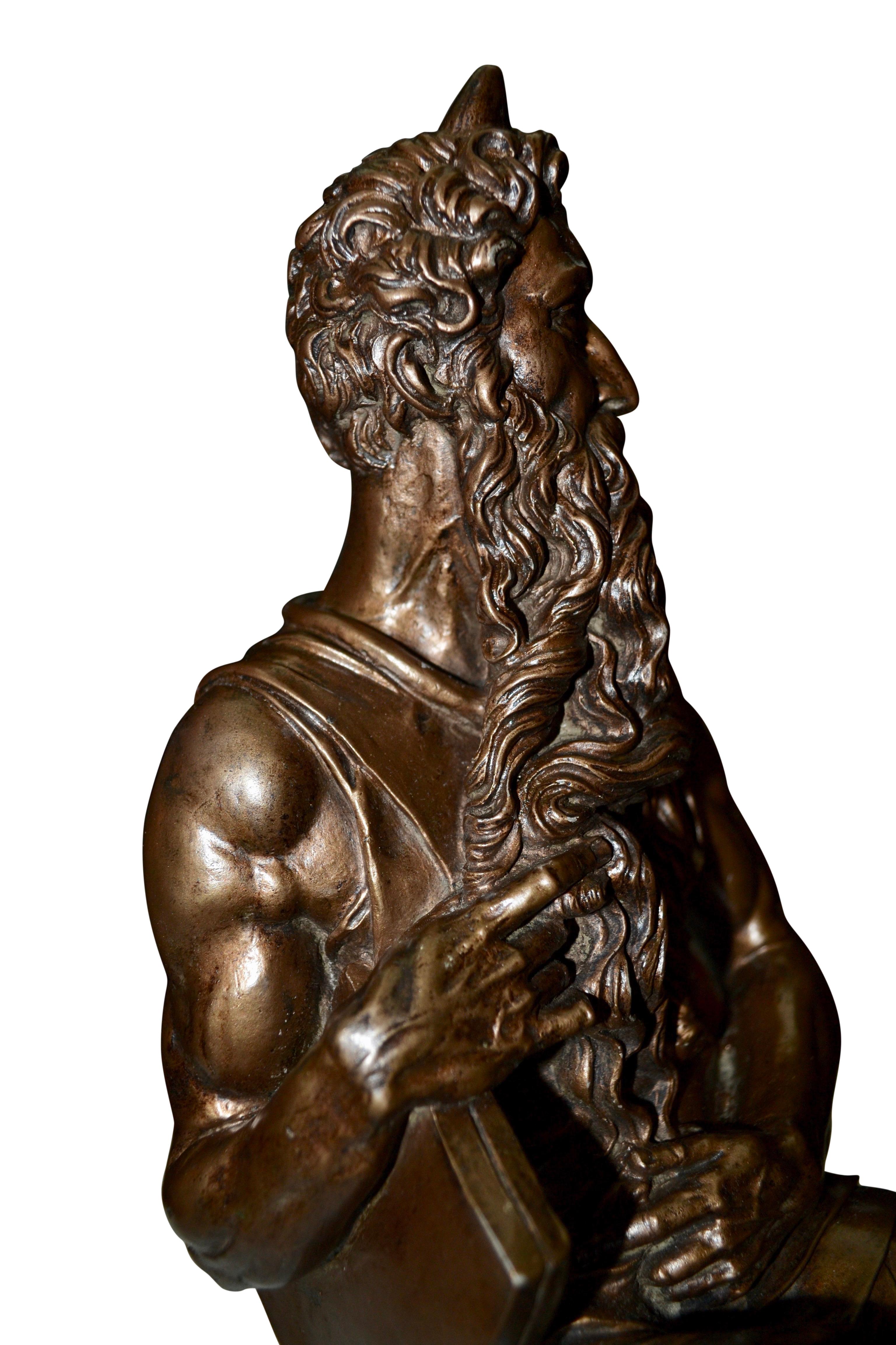 Renaissance Signed Mid Century Bronzed Terracotta Copy of Michelangelo's Moses