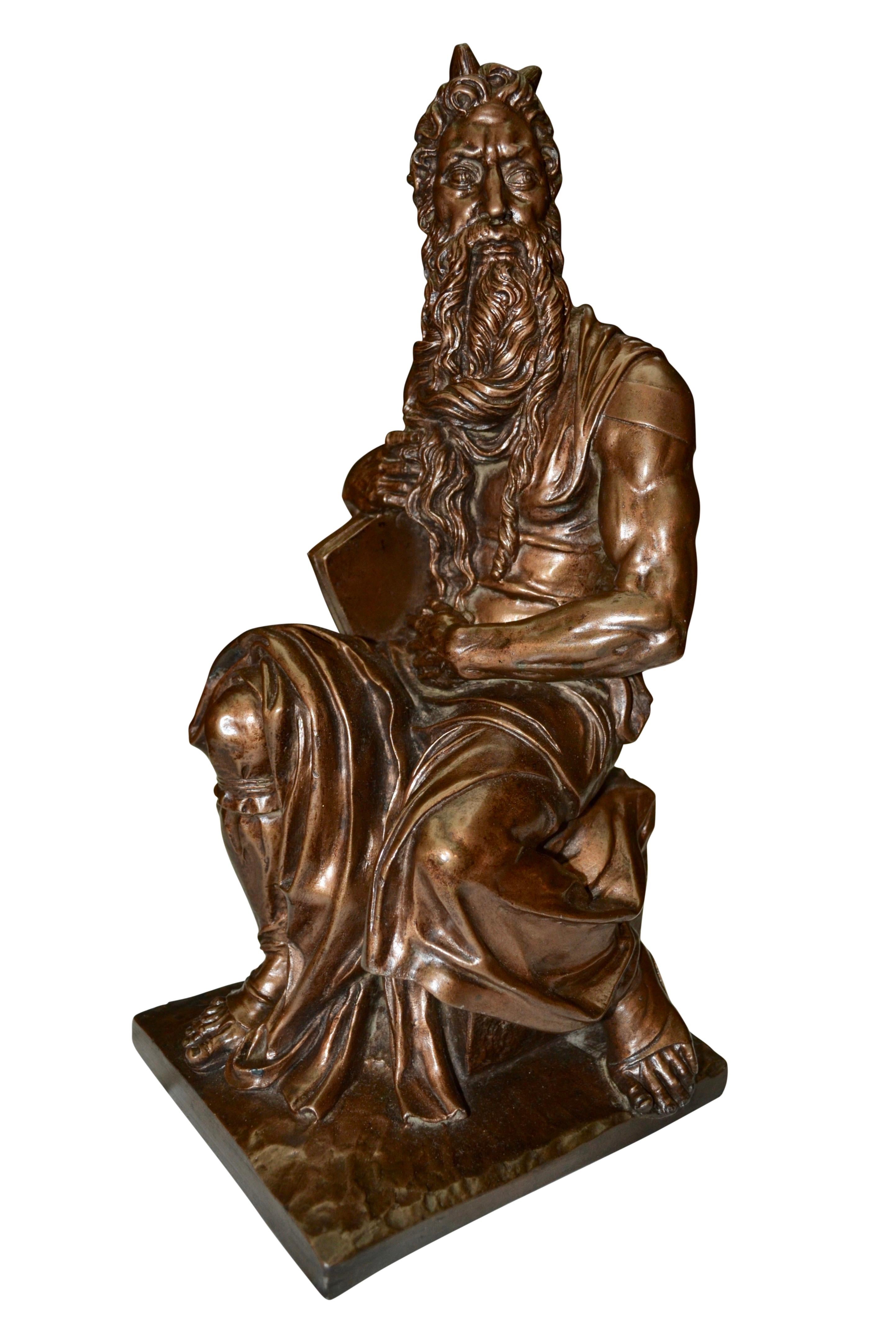 Signed Mid Century Bronzed Terracotta Copy of Michelangelo's Moses In Good Condition In Vancouver, British Columbia