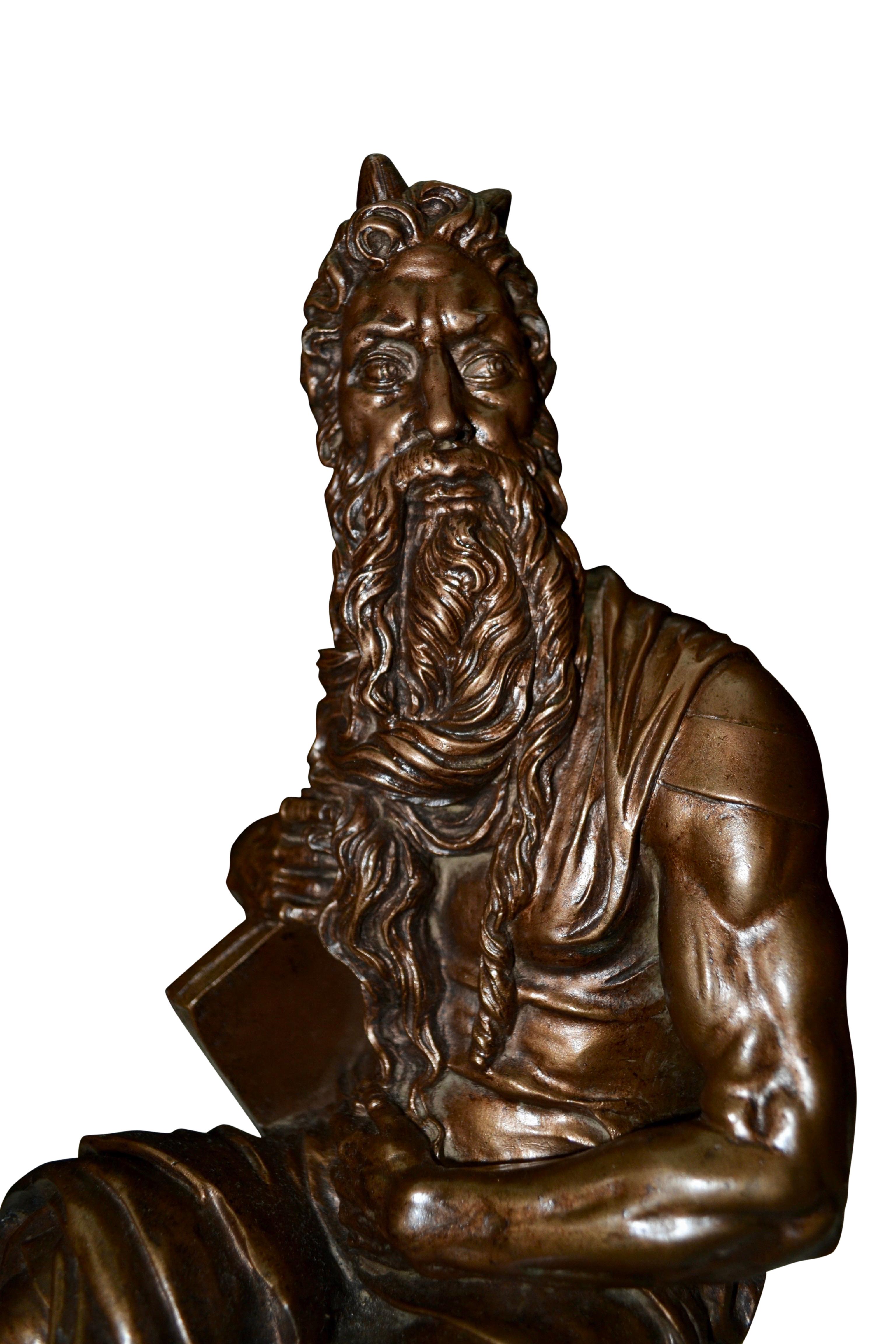 20th Century Signed Mid Century Bronzed Terracotta Copy of Michelangelo's Moses