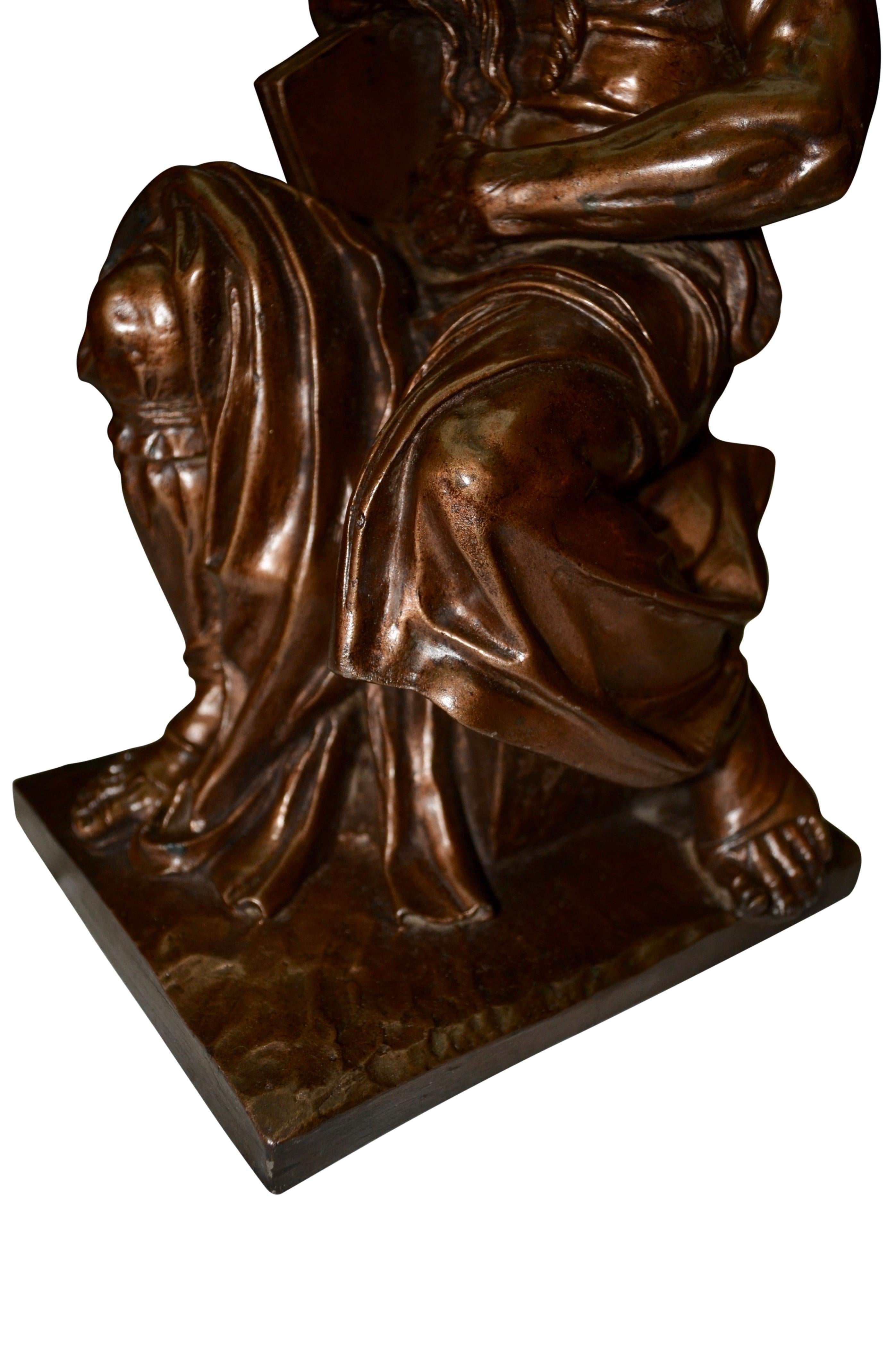 Signed Mid Century Bronzed Terracotta Copy of Michelangelo's Moses 1