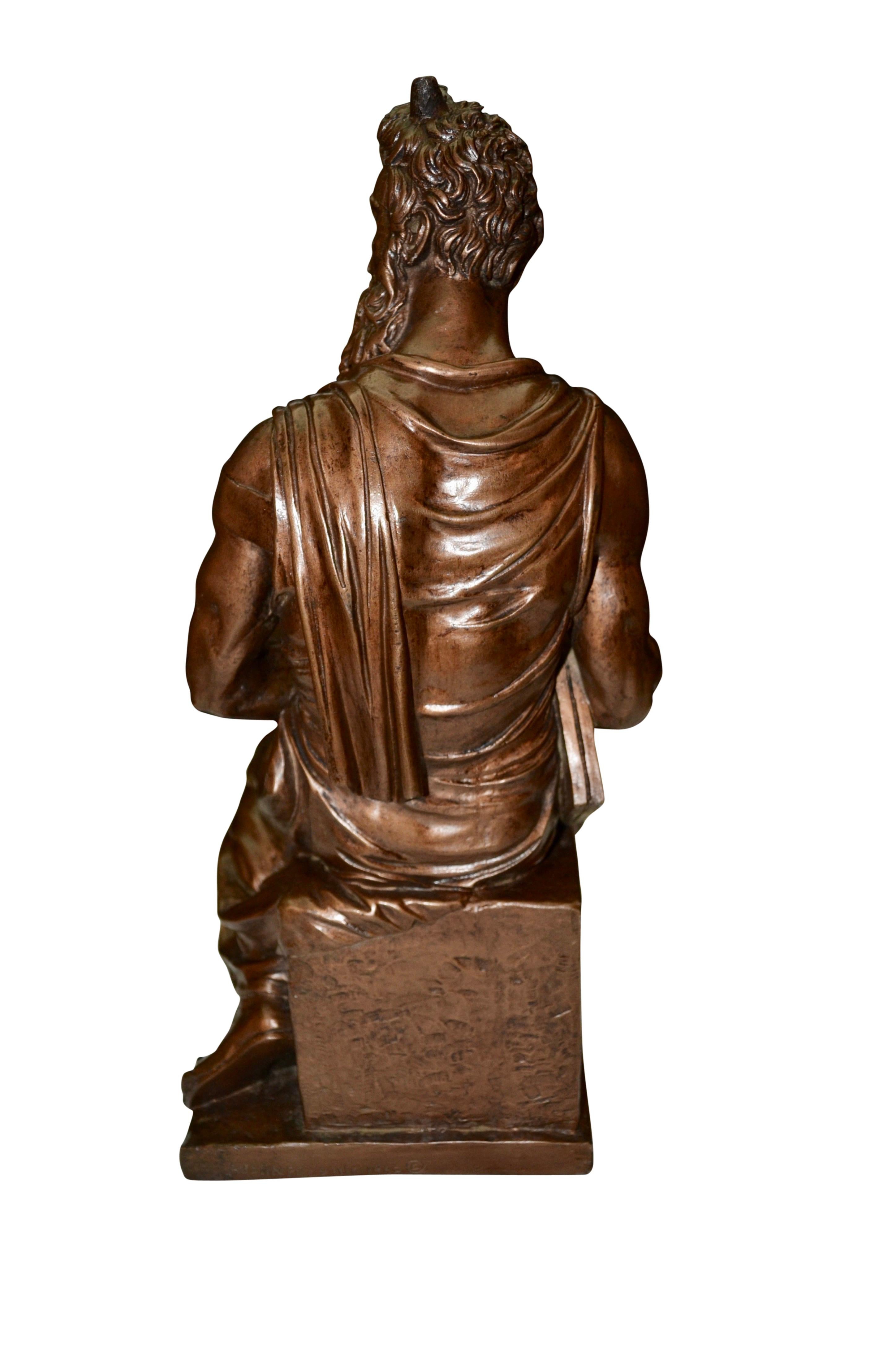 Signed Mid Century Bronzed Terracotta Copy of Michelangelo's Moses 3