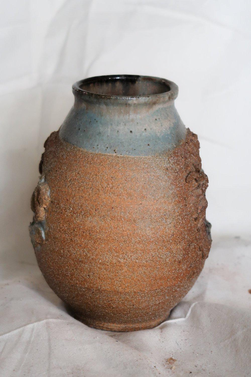Ceramic Signed Mid-Century Brutalist Stoneware Vase For Sale
