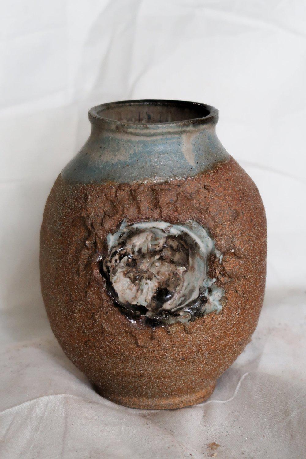 Signed Mid-Century Brutalist Stoneware Vase For Sale 1