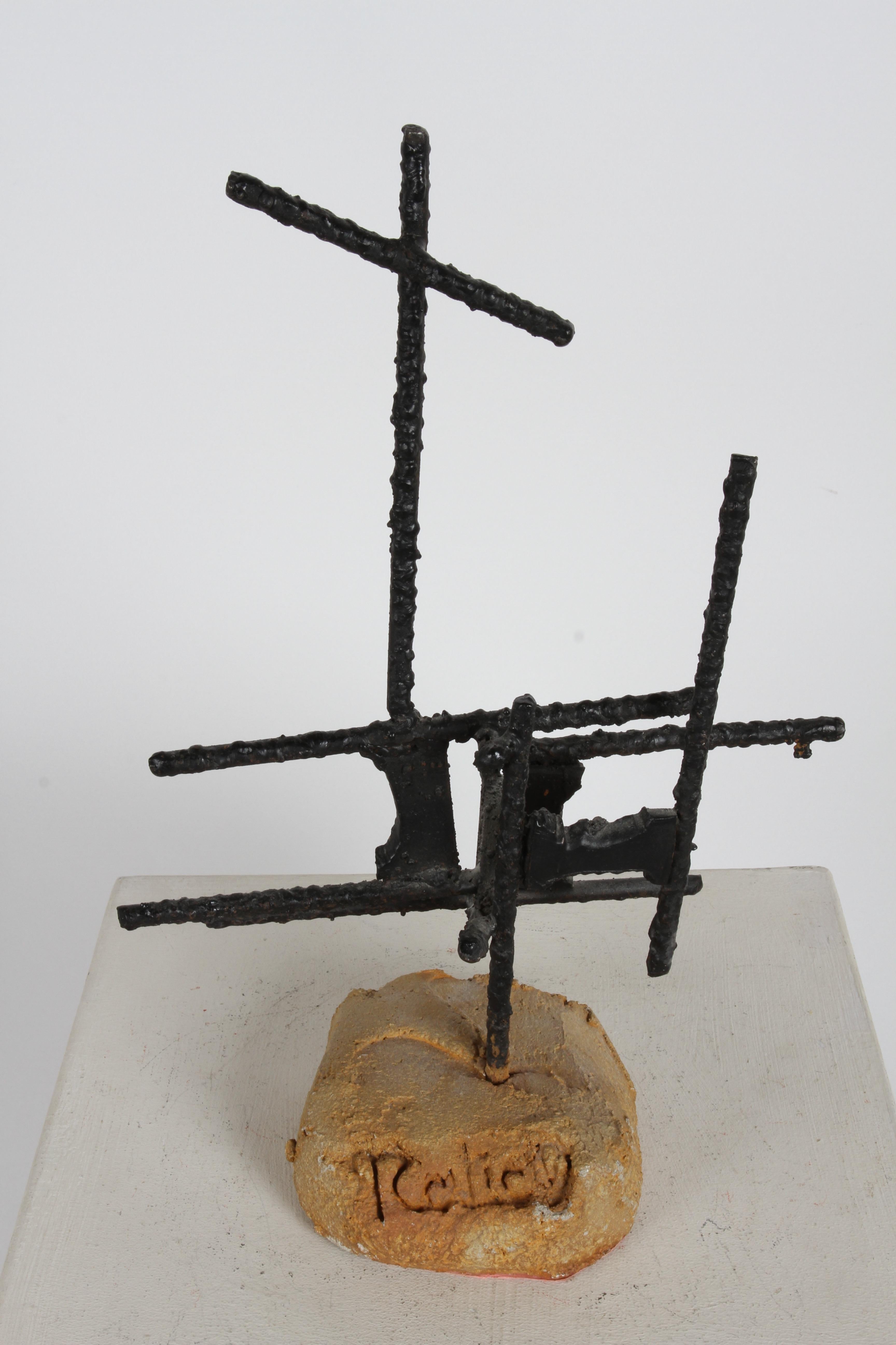Mid-Century Modern Signed Mid-Century Brutalist Welded Iron Rebar Abstract Sculpture, circa 1960s For Sale