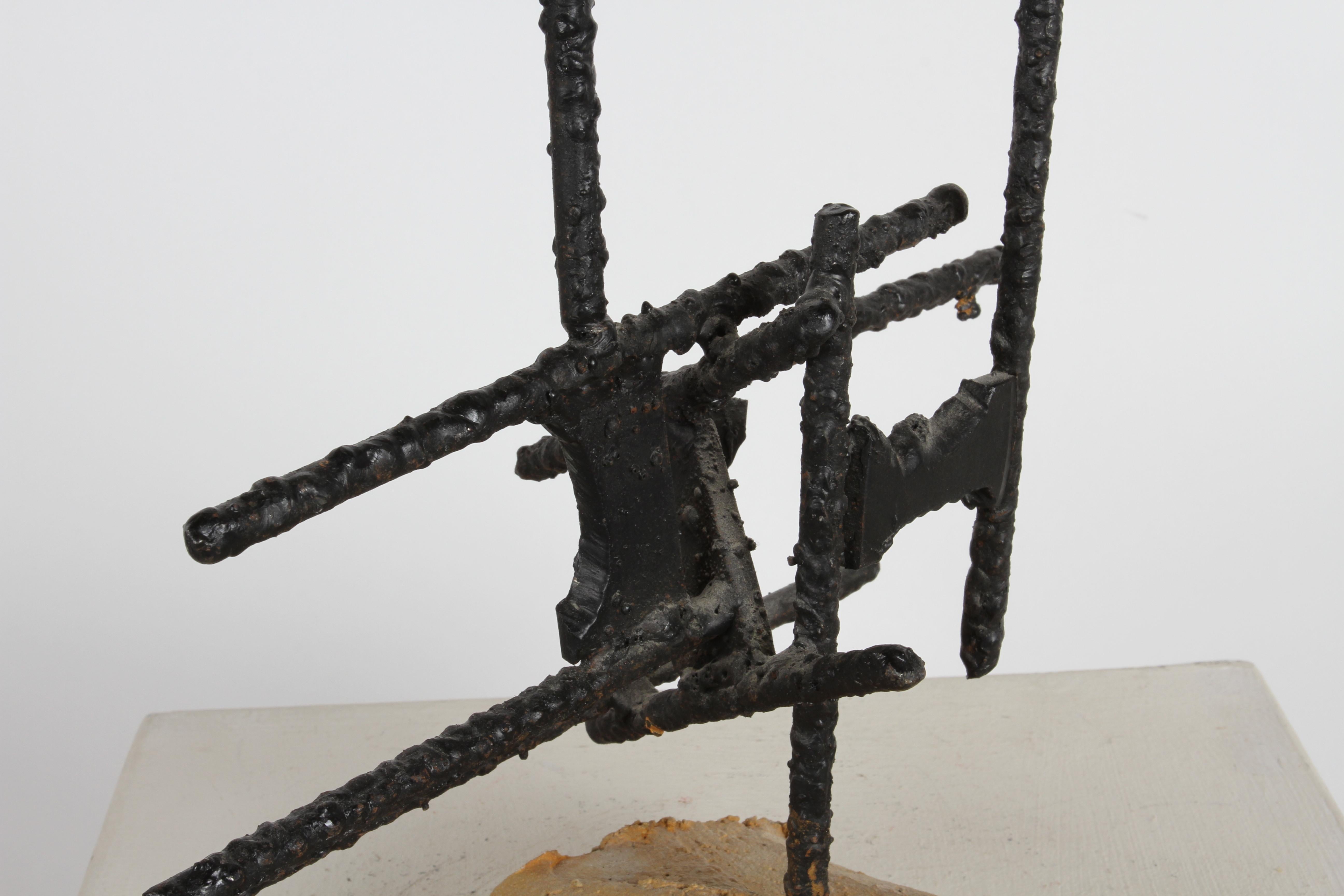 American Signed Mid-Century Brutalist Welded Iron Rebar Abstract Sculpture, circa 1960s For Sale