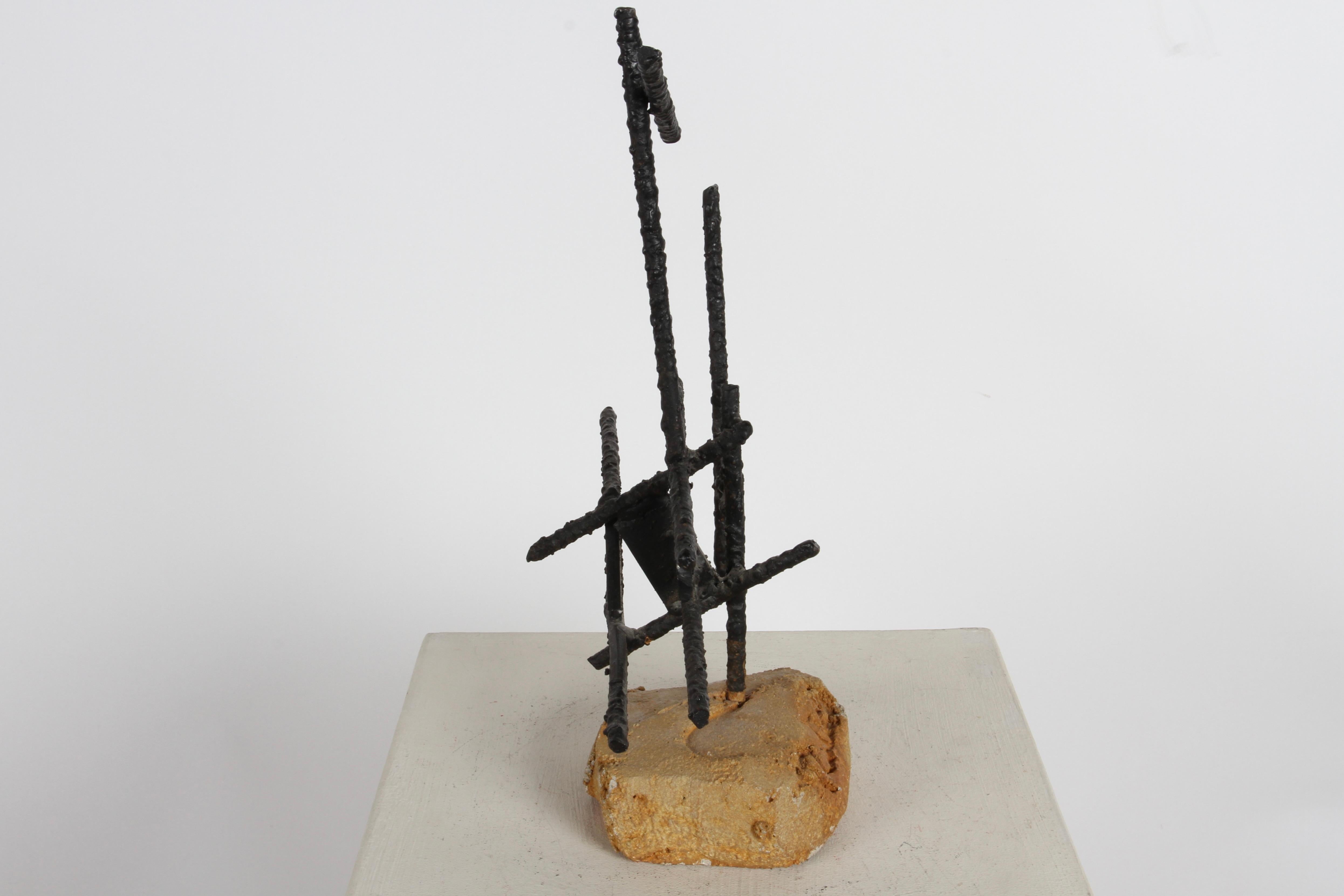 Signed Mid-Century Brutalist Welded Iron Rebar Abstract Sculpture, circa 1960s In Good Condition For Sale In St. Louis, MO