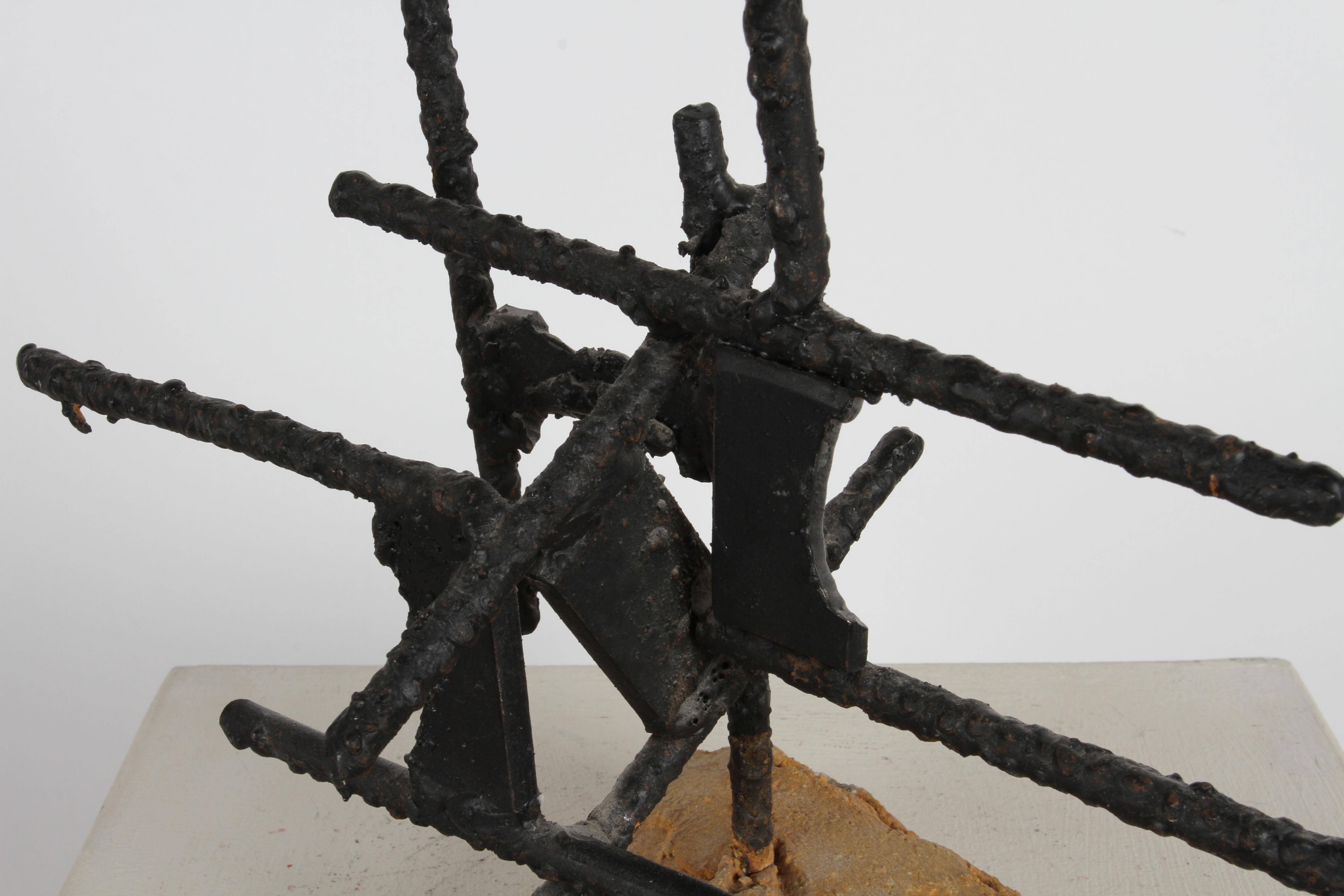 Mid-20th Century Signed Mid-Century Brutalist Welded Iron Rebar Abstract Sculpture, circa 1960s For Sale