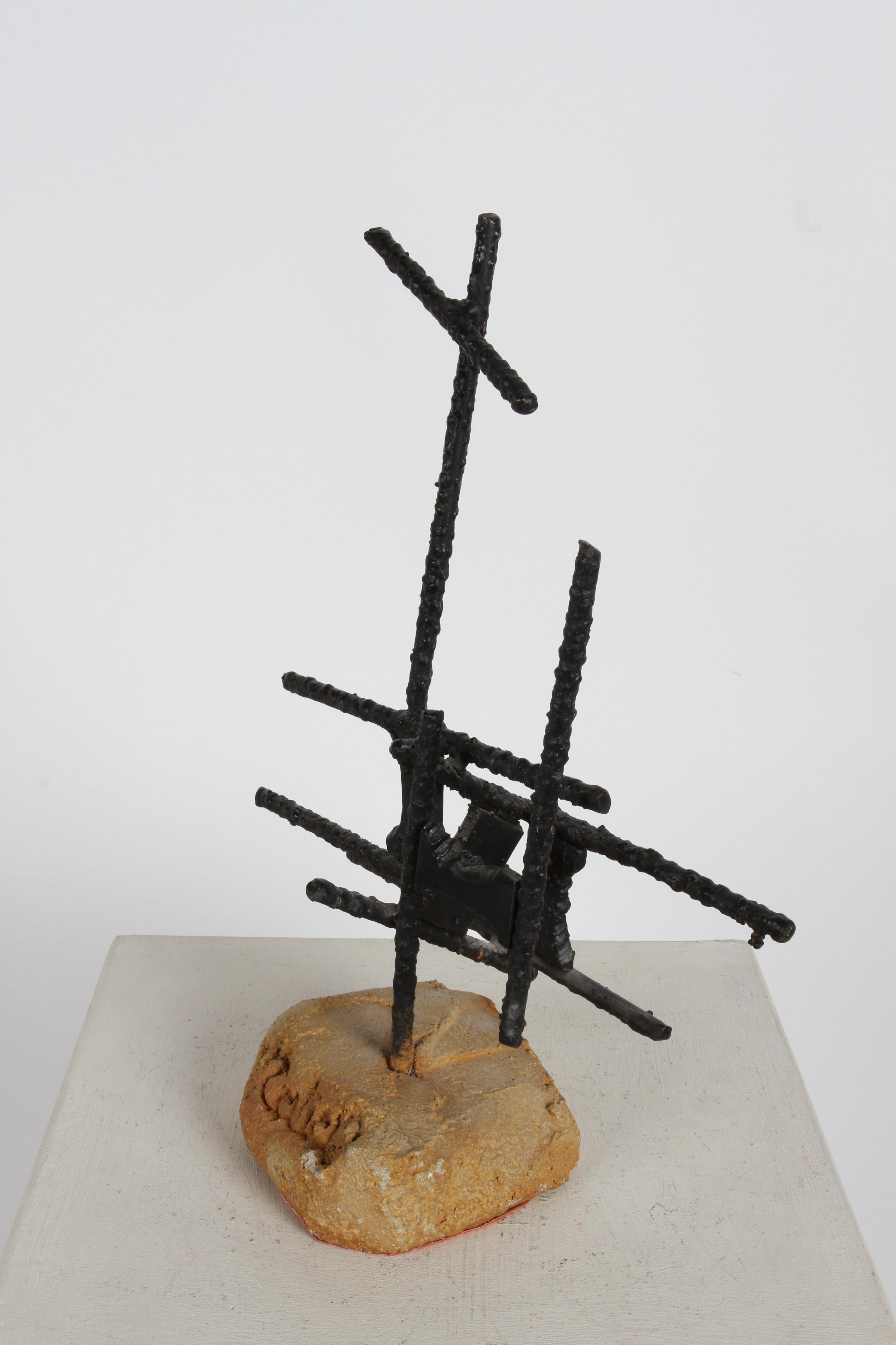 Signed Mid-Century Brutalist Welded Iron Rebar Abstract Sculpture, circa 1960s For Sale 3