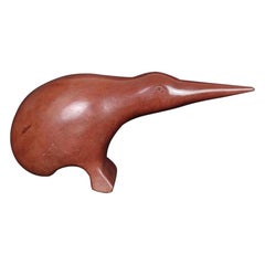 Vintage Signed Midcentury Carved Red Marble Kiwi Bird Sculpture