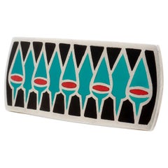 Signed Mid-Century Danish Modern Poul Warmind Sterling Silver & Enamel Brooch