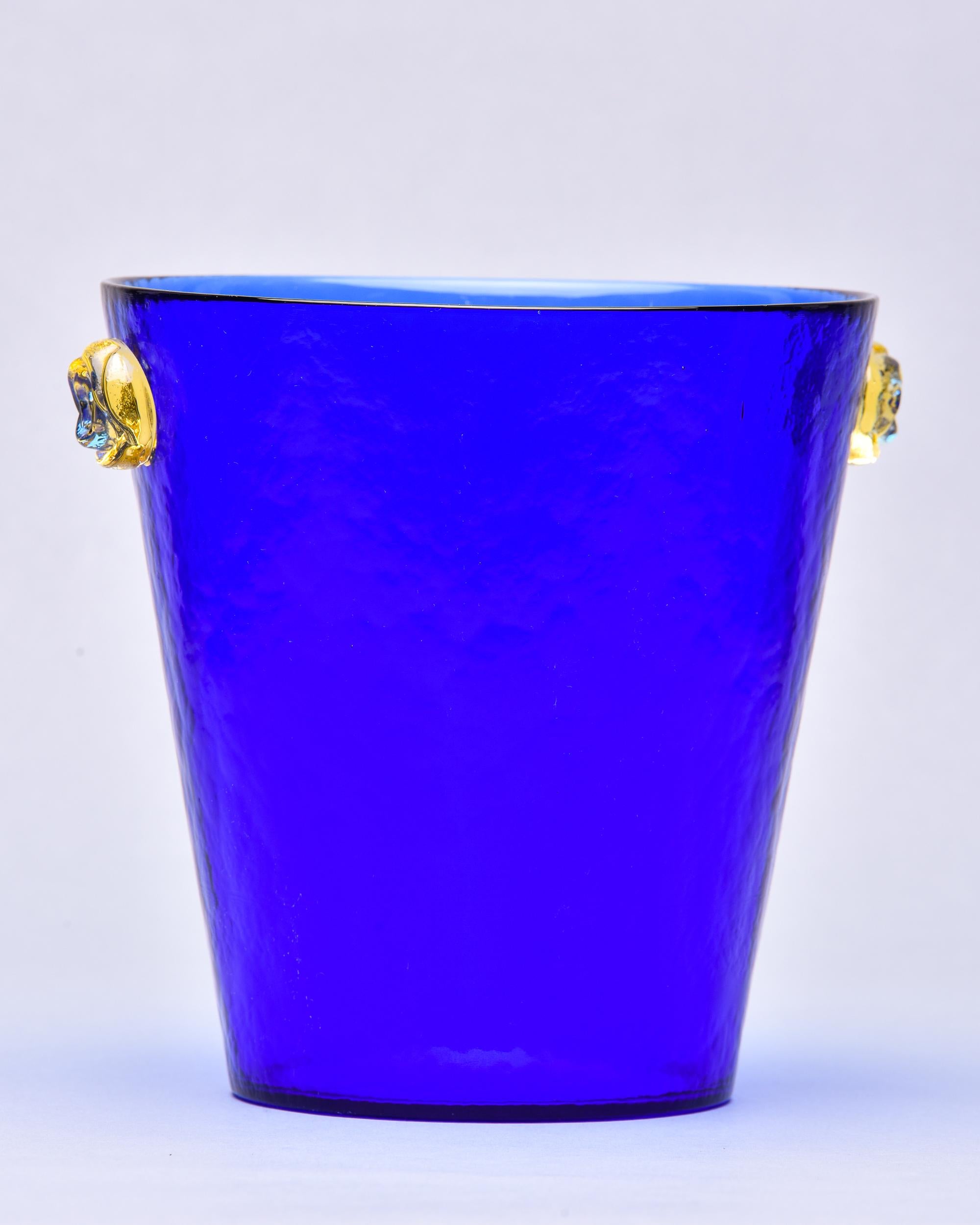 Signed Mid Century Deep Blue Murano Glass Ice Bucket or Wine Cooler In Good Condition In Troy, MI