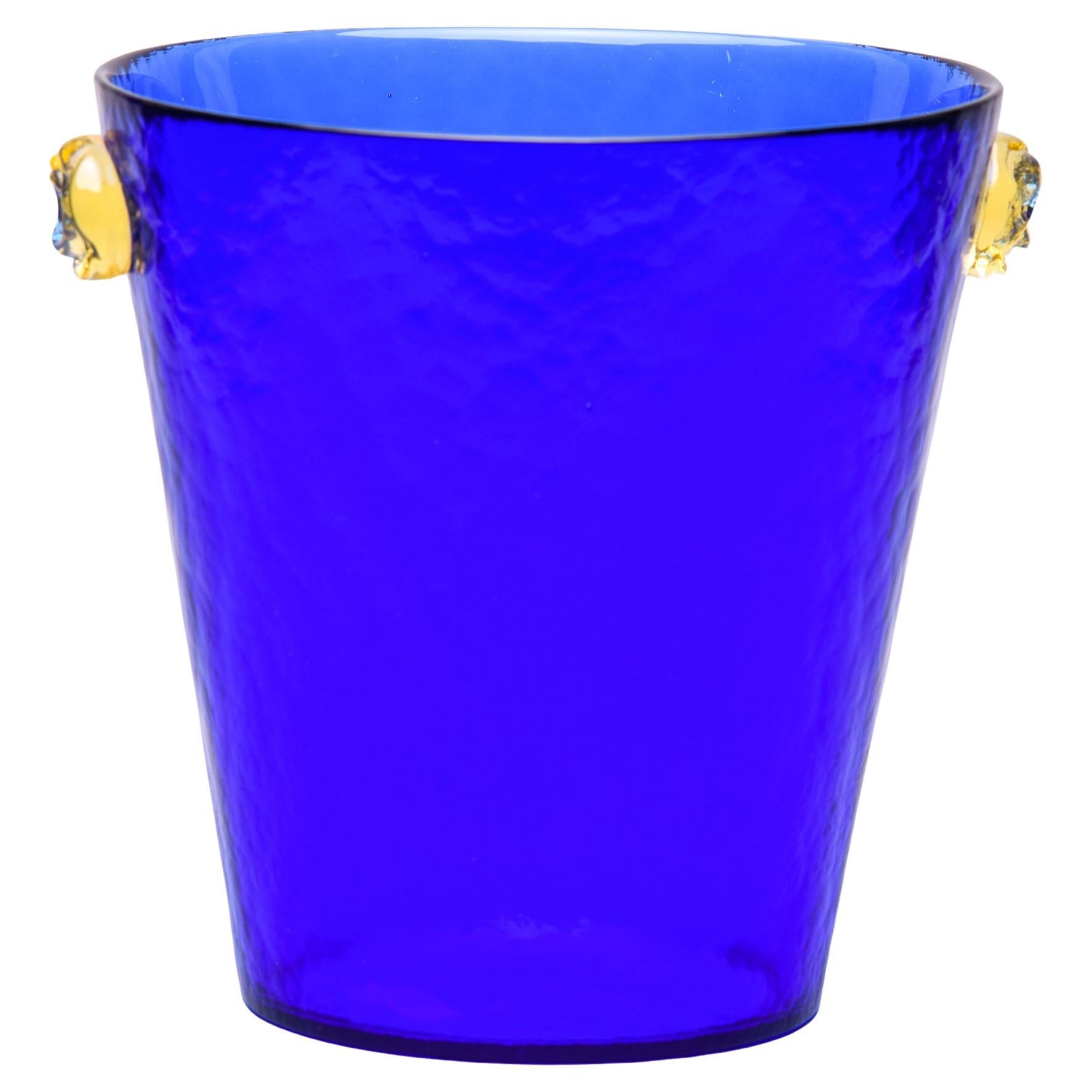 Signed Mid Century Deep Blue Murano Glass Ice Bucket or Wine Cooler