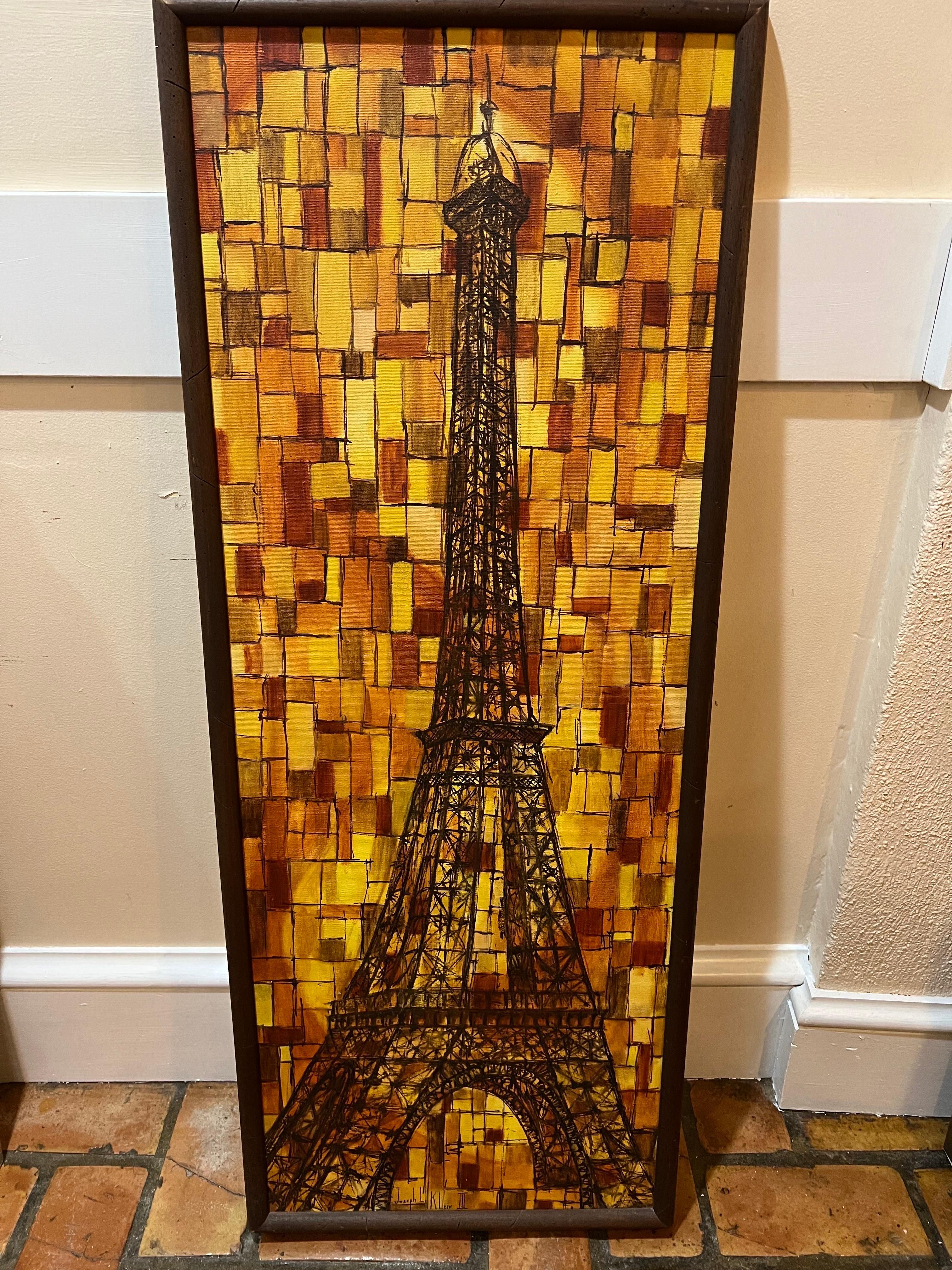 Mid-Century Modern Signed Mid Century Eiffel Tower Painting by Joseph L. Klein  For Sale