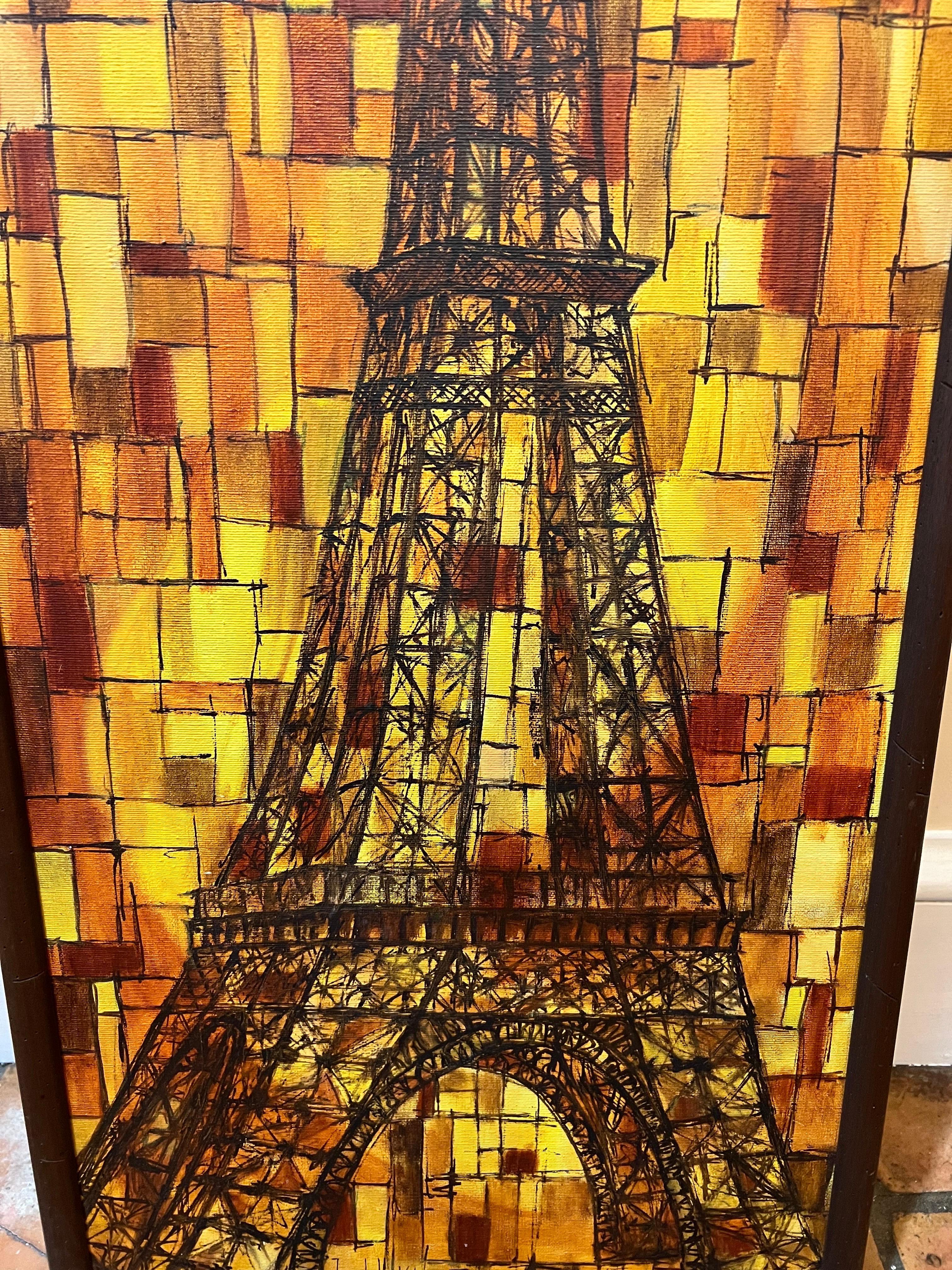 Canvas Signed Mid Century Eiffel Tower Painting by Joseph L. Klein  For Sale