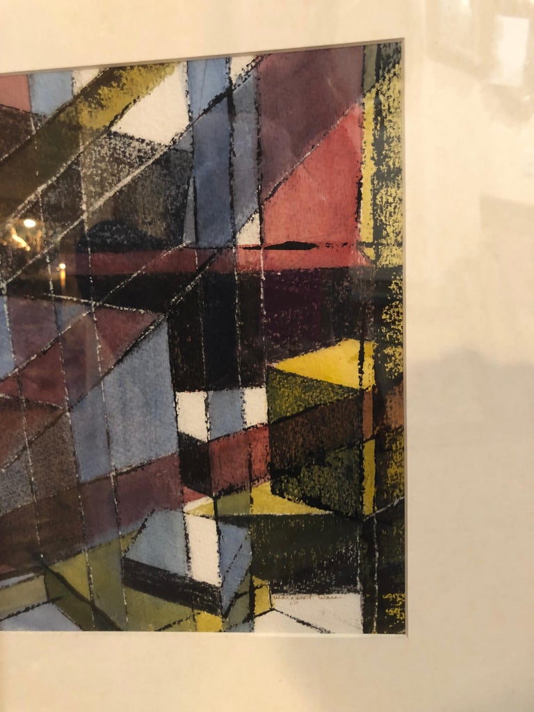 Signed Mid Century Geometric Abstract Original Pastel For Sale 4