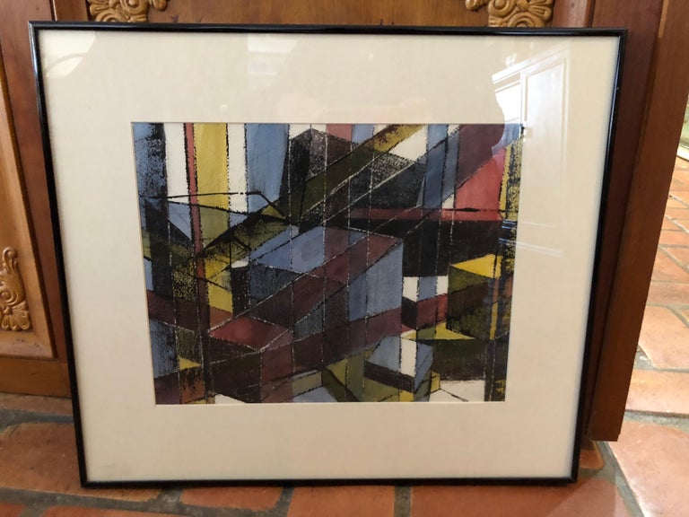 Signed Mid Century Geometric Abstract Original Pastel For Sale 6