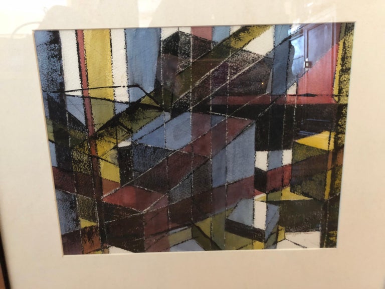 Signed Mid Century Geometric Abstract Original Pastel For Sale 7