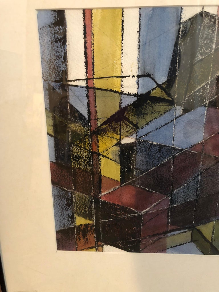 Signed Mid Century Geometric Abstract Original Pastel For Sale 2