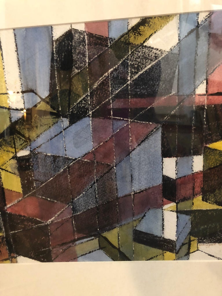 Signed Mid Century Geometric Abstract Original Pastel For Sale 3