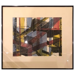 Signed Mid Century Geometric Abstract Original Pastel