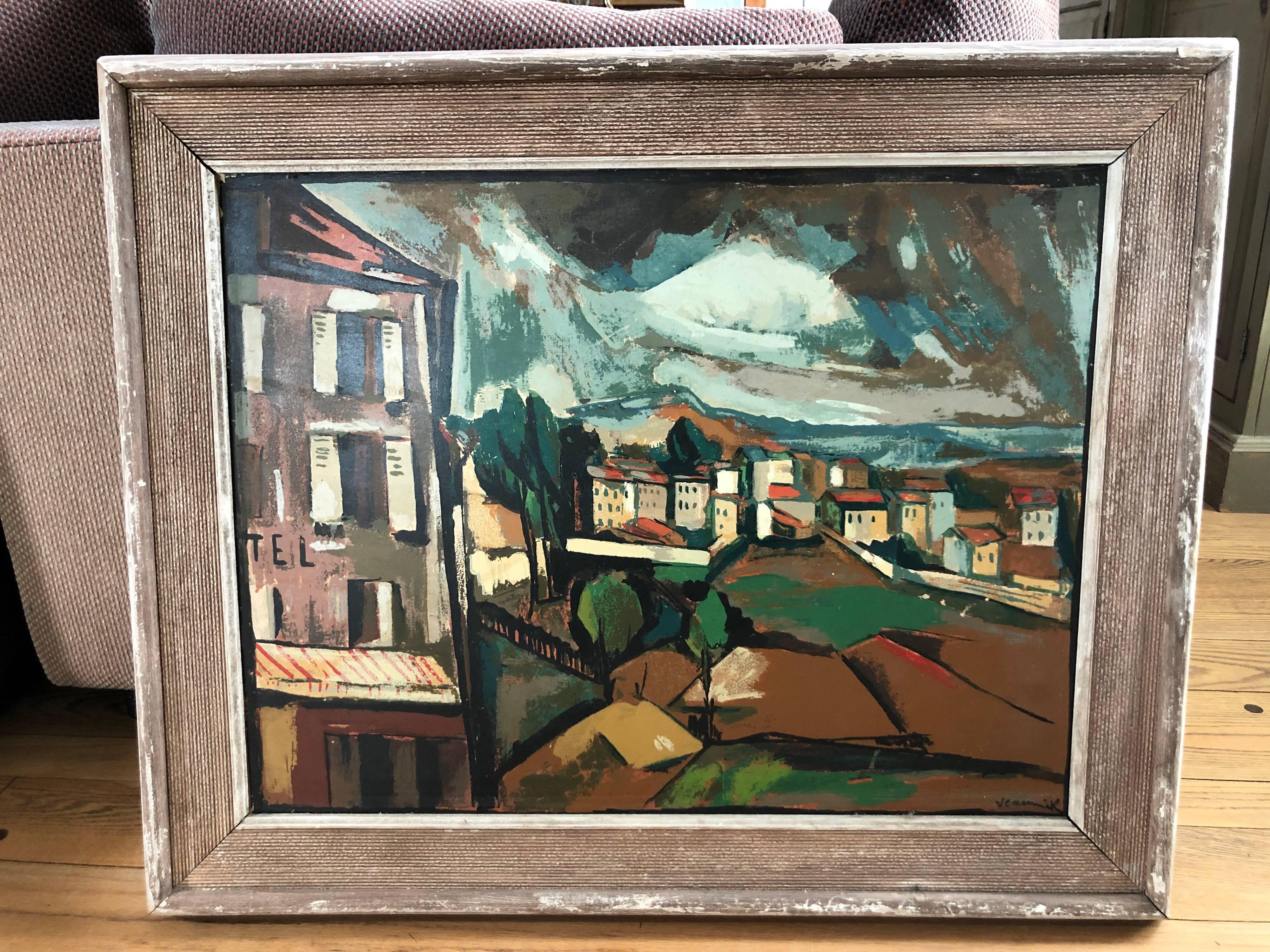 Signed Mid Century Seriagraph on board by Maurice De Vlamink.  Original frame. Signed lower right. Amazing hue of colors and compostion bringing this villagescape to life.

Fauvist in style.  Maurice de Vlaminck (4 April 1876 – 11 October 1958) was
