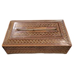 Signed Mid Century Hand Made Inlay Wood Khatam Kari Tissue Box