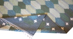 Signed Ulla Parkdah Green Wool Mid-century Handwoven Swedish Flat-Weave Rug
