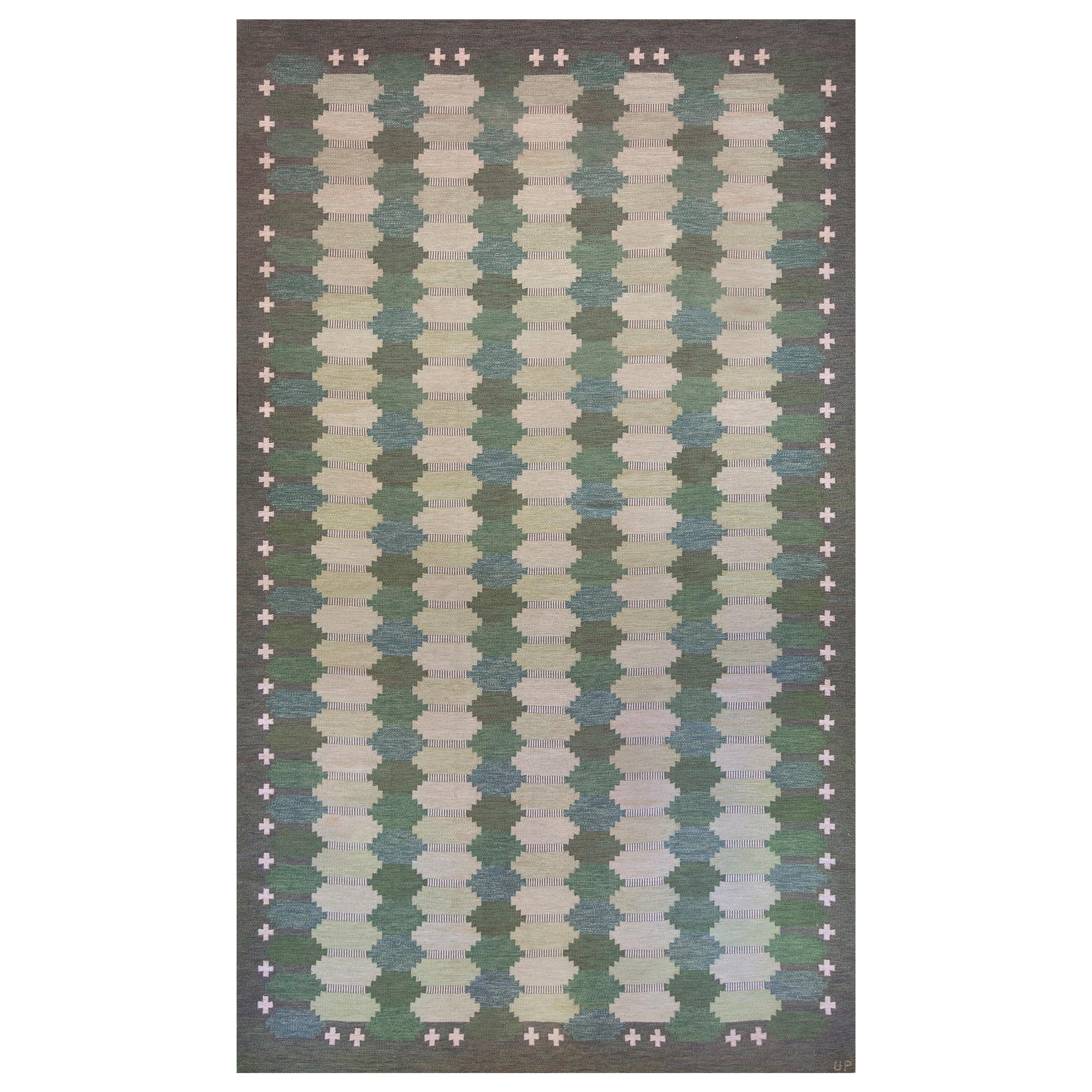 Signed Midcentury Handwoven Swedish Flat-Weave For Sale