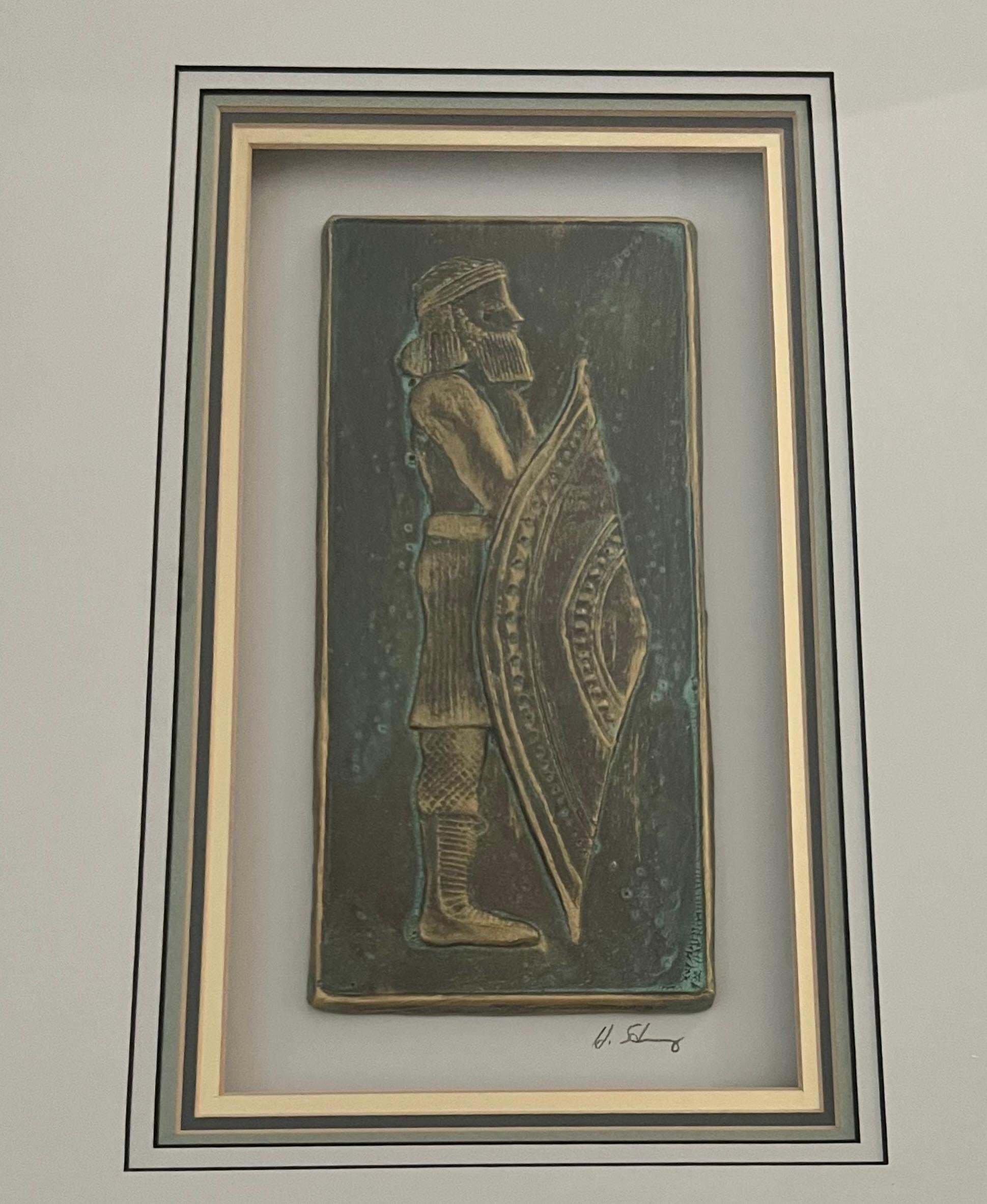 Classical Greek Signed Mid Century Harris Strong “Warrior I” Framed Tile Art  For Sale