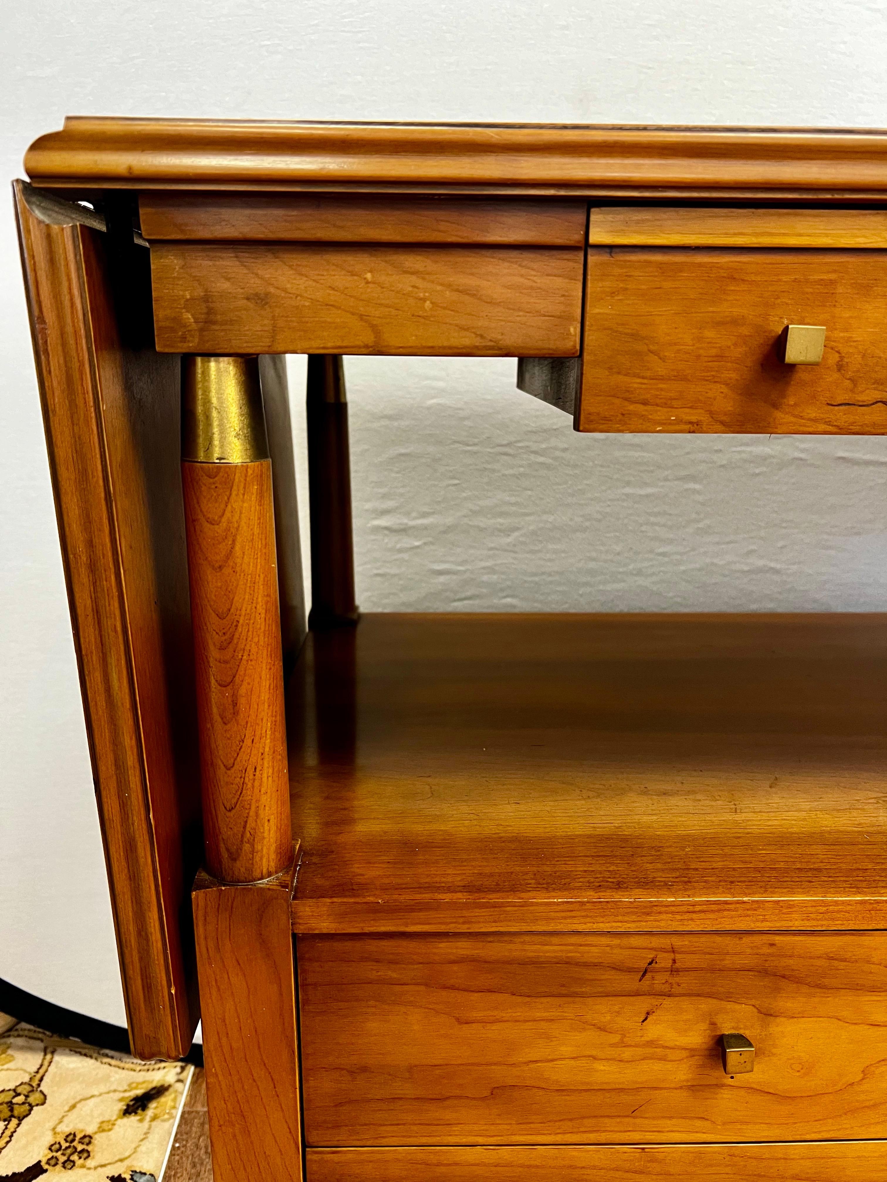 American Signed Mid Century John Widdicomb Drop Leaf Expandable Rolling Bar Cart Tea Cart