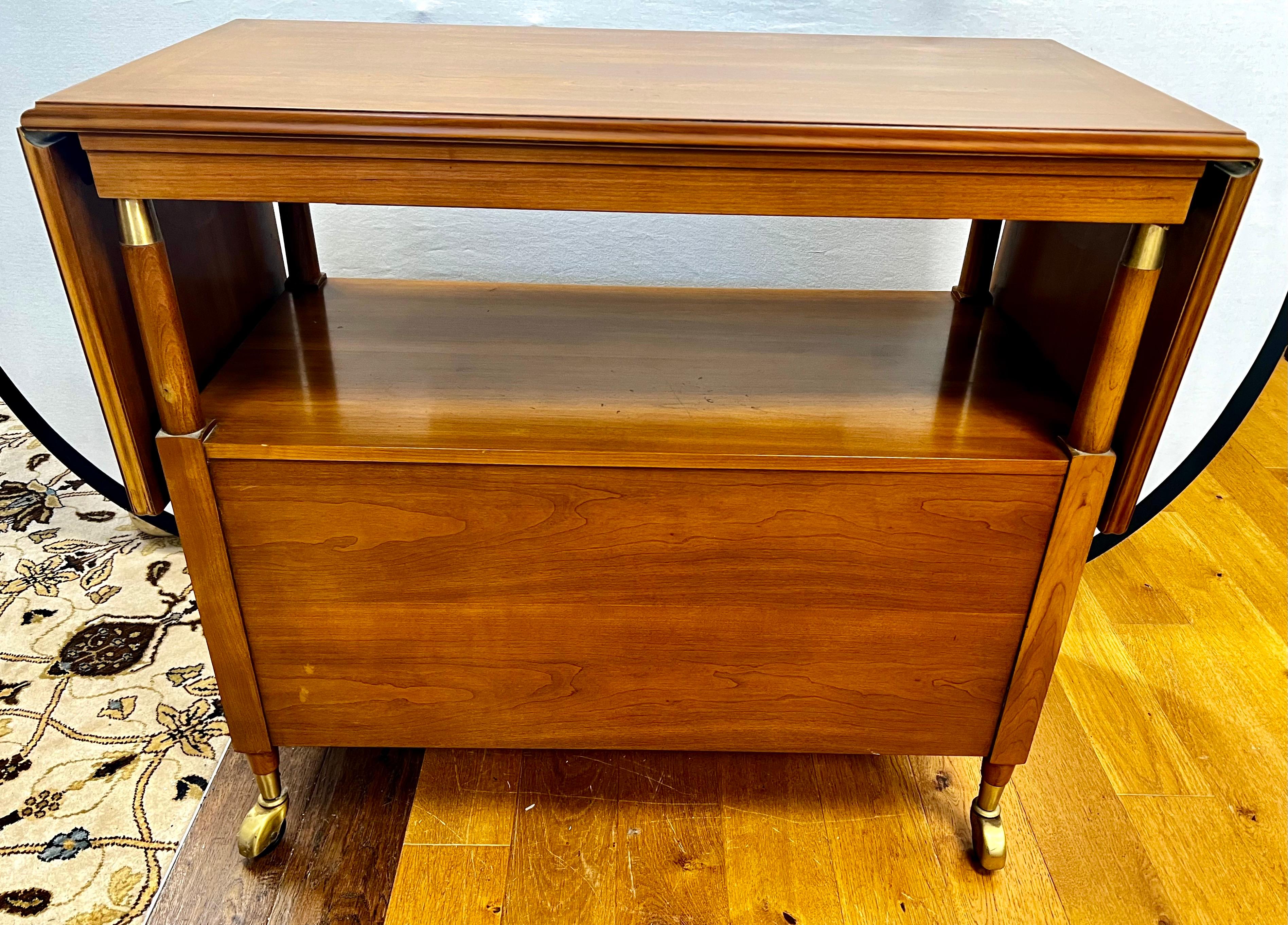Signed Mid Century John Widdicomb Drop Leaf Expandable Rolling Bar Cart Tea Cart 2