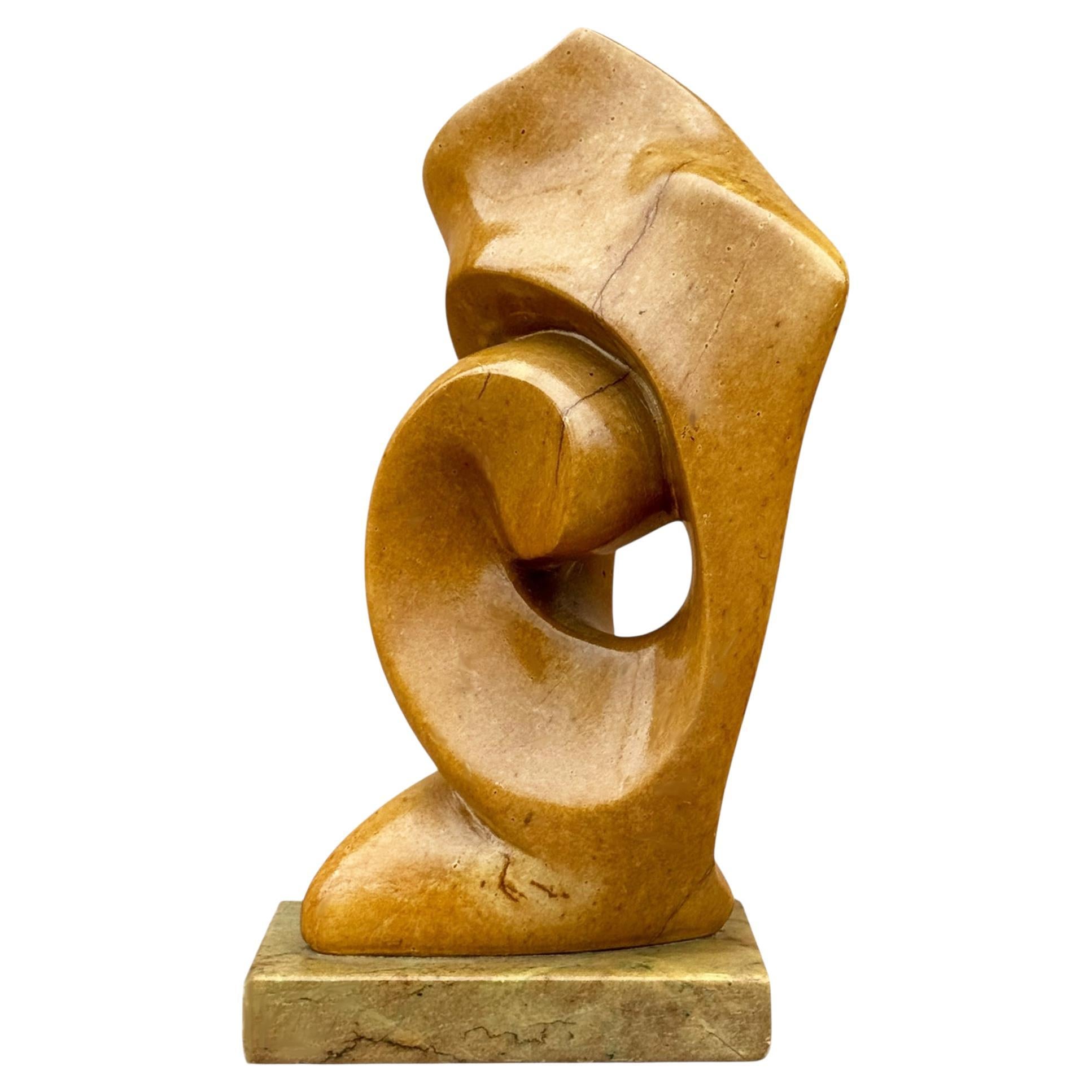 Signed Mid-Century Modern Abstract Mounted Marble Table Sculpture on Marble Base