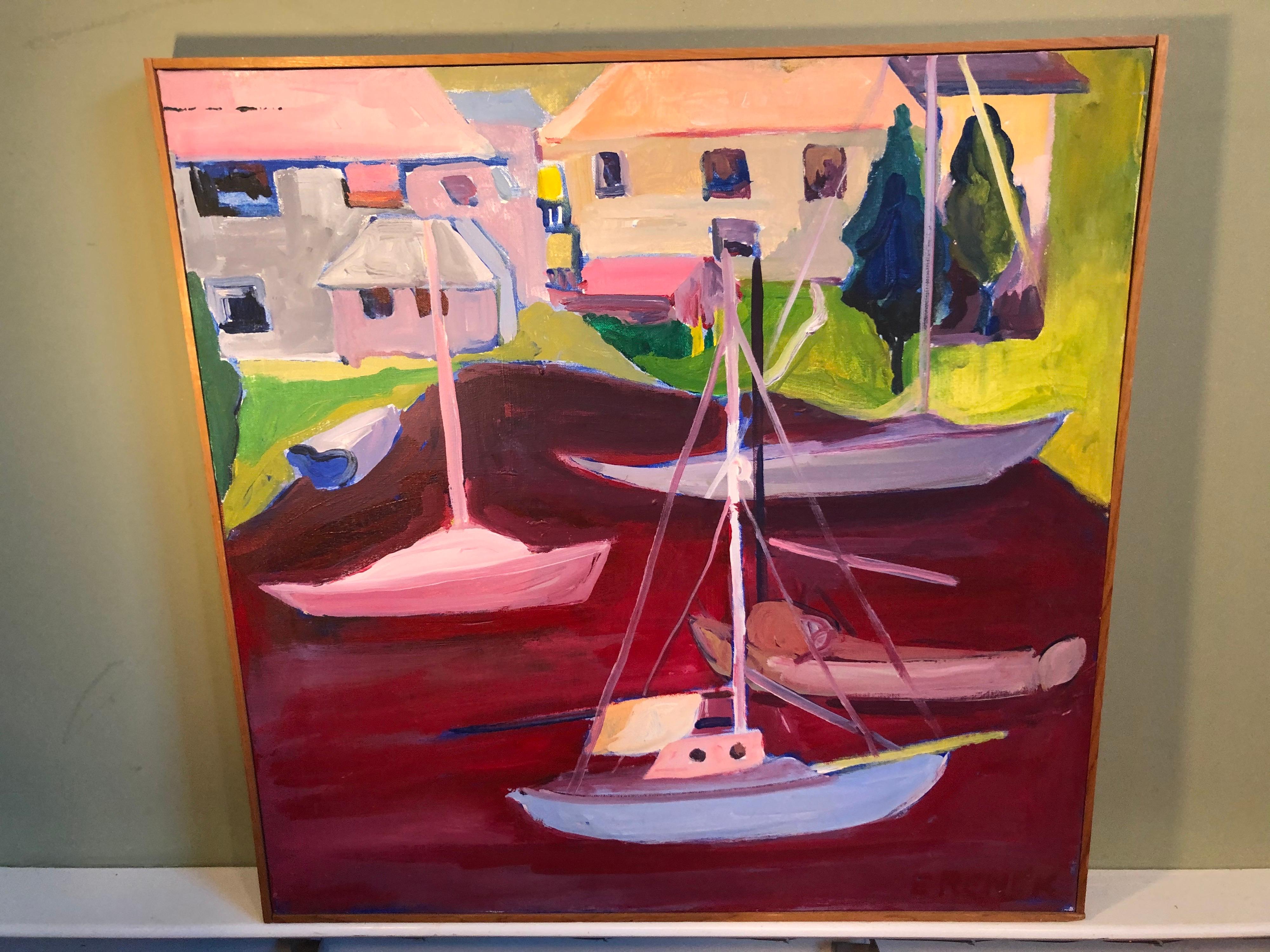 Signed Mid Century Modern Abstract of Sailboats 10
