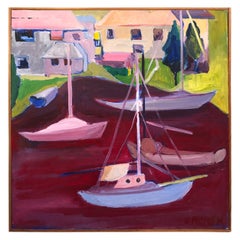Vintage Signed Mid Century Modern Abstract of Sailboats