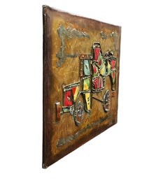Signed Mid Century Modern Abstract Painting or Wall Art Sculpture in Mixed Metal
