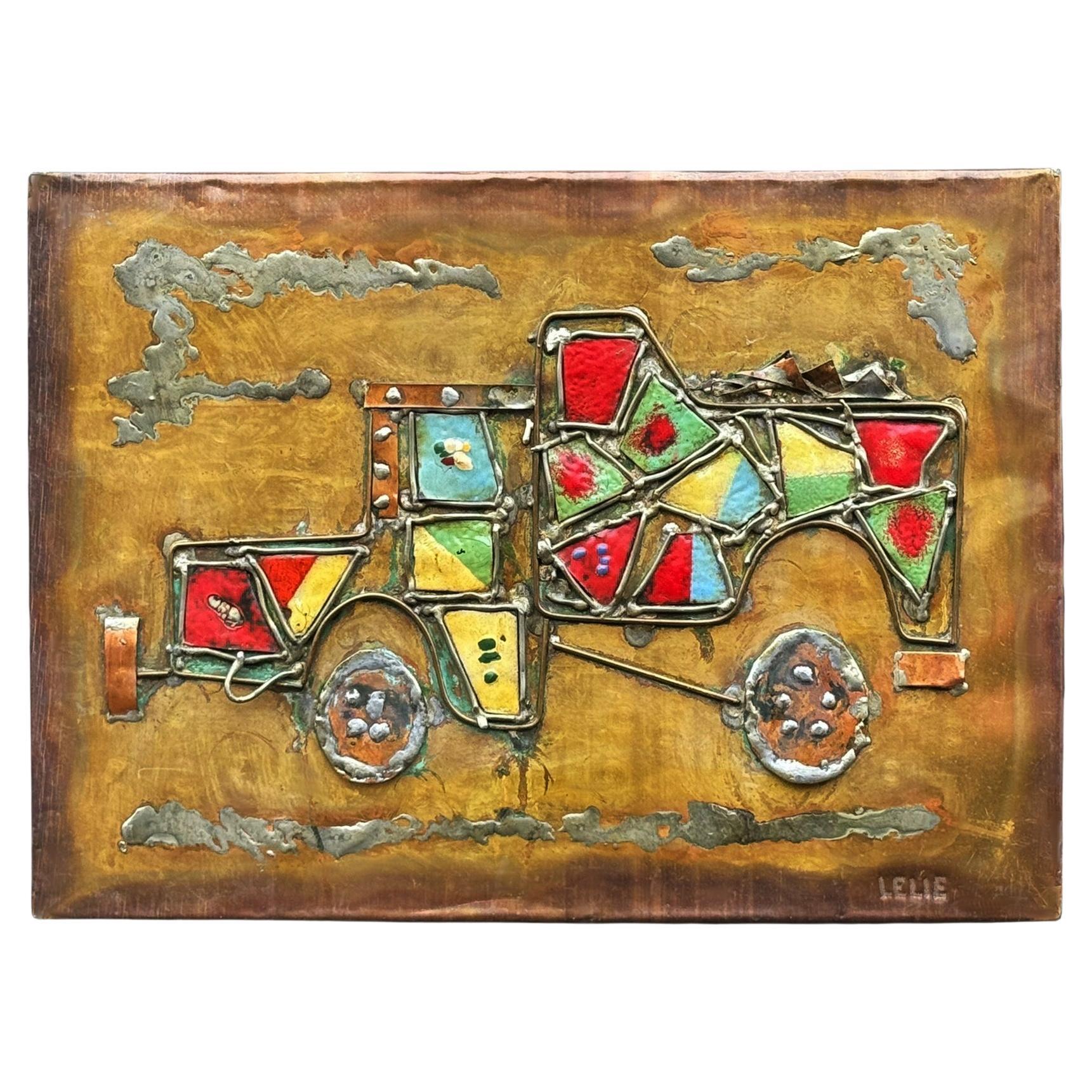 Signiert Mid Century Modern Abstraktes Gemälde oder Wand-Kunst-Skulptur in Mixed Metal im Angebot