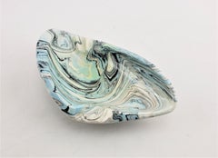 Signed Mid-Century Modern Biomorphic Shaped Ceramic Ashtray with Swirled Glaze