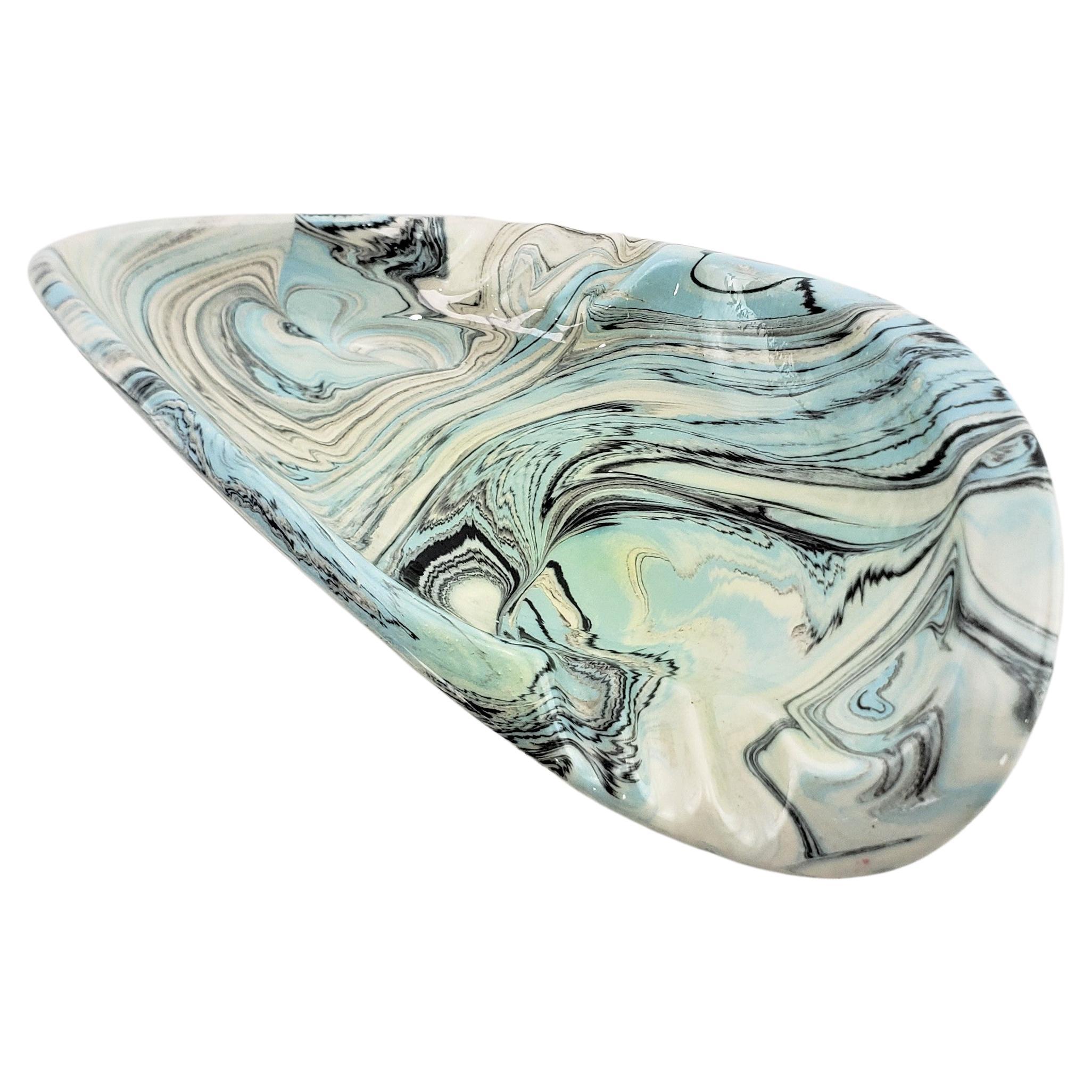 American Signed Mid-Century Modern Biomorphic Shaped Ceramic Ashtray with Swirled Glaze For Sale